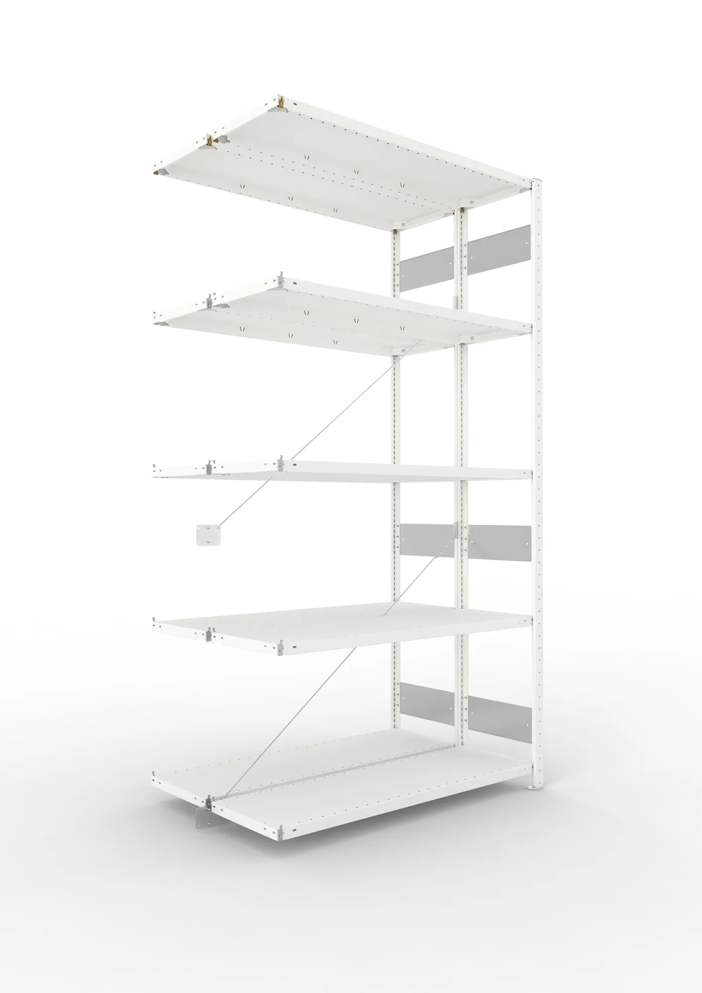 META CLIP S3 | Fachbodenregal | Doppel-Anbauregal | 2500 x 1300 x 400 mm | Fachlast 150 kg | 4+1 Ebenen | RAL 7035