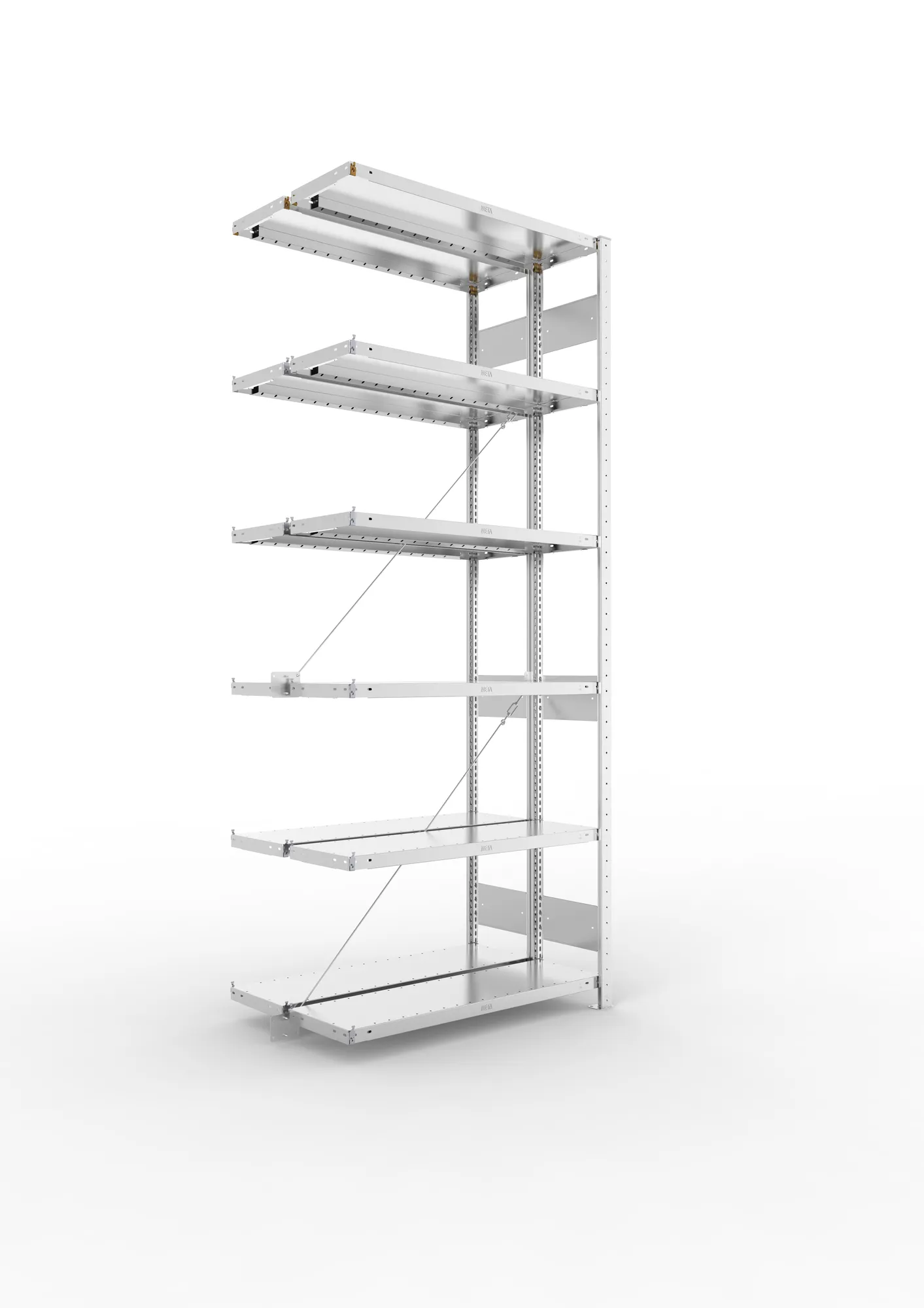 META CLIP S3 | Fachbodenregal | Doppel-Anbauregal | 2500 x 1000 x 300 mm | Fachlast 230 kg | 5+1 Ebenen | verzinkt