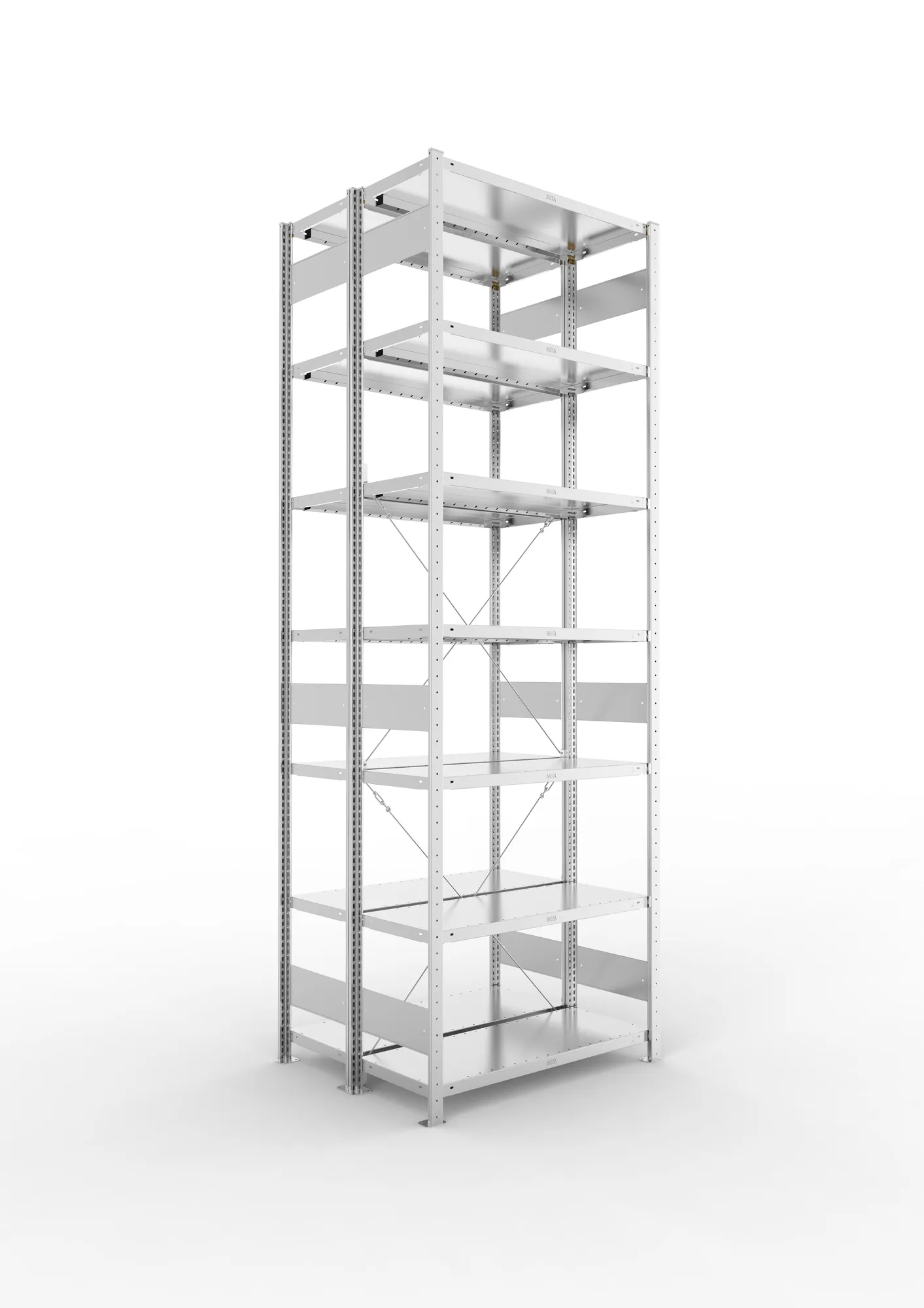META CLIP | Fachbodenregal | Doppel-Grundregal | 3000 x 1000 x 400 mm | Fachlast 100 kg | 6+1 Ebenen | verzinkt