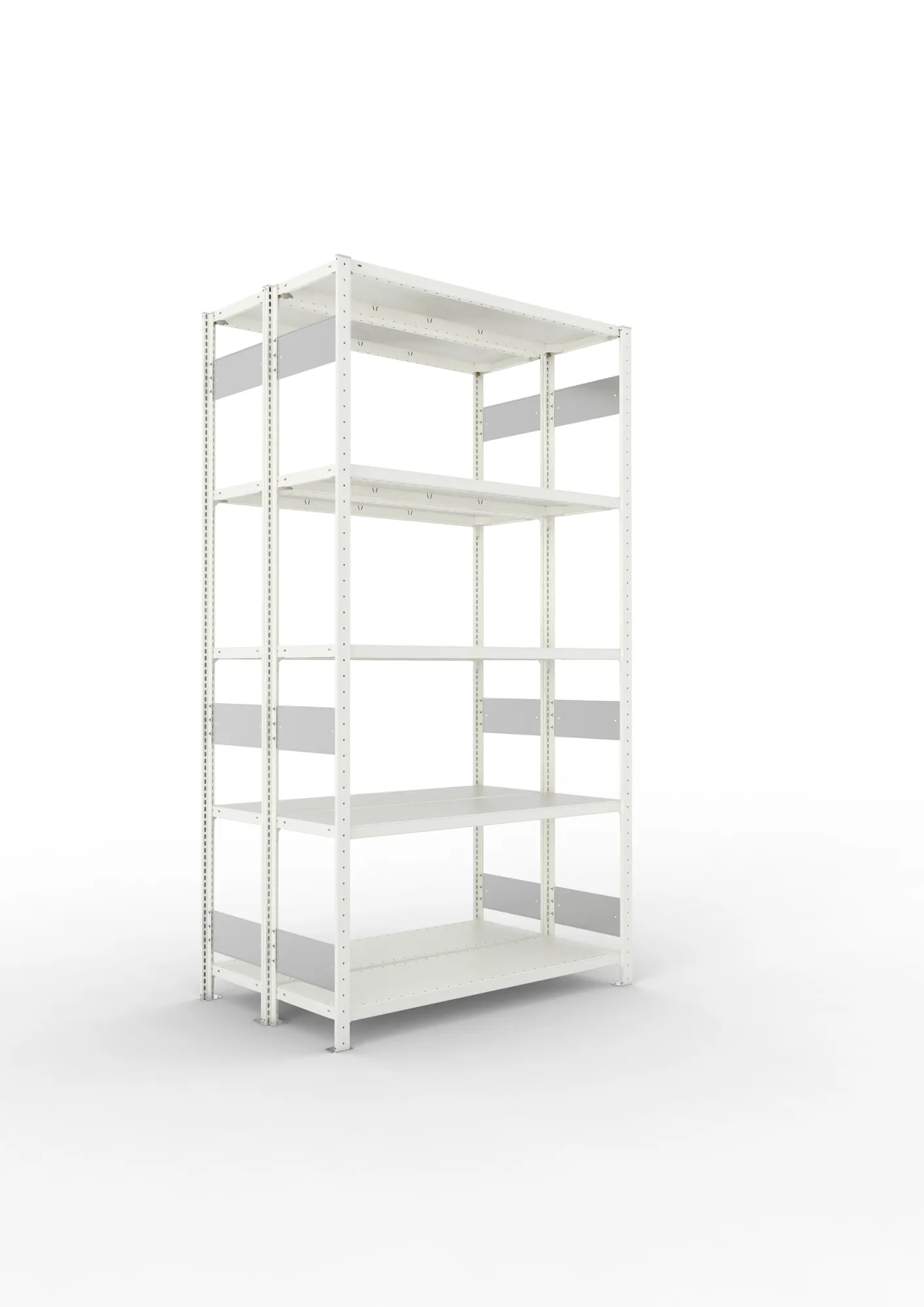 META CLIP S3 | Fachbodenregal | Doppel-Grundregal | 2500 x 1300 x 400 mm | Fachlast 230 kg | 4+1 Ebenen | Längsriegel | RAL 7035