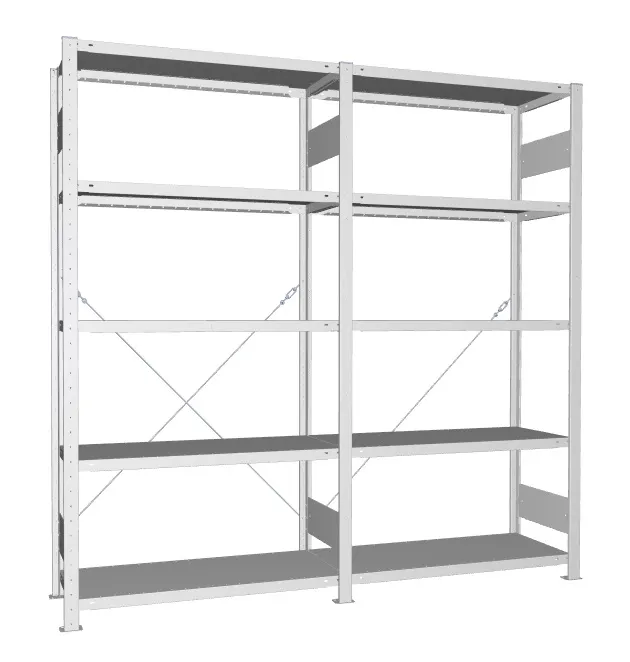 META CLIP S3 | Fachbodenregal | 2 Felder | 2000 x 2000 x 400 mm | Fachlast 150 kg | 4+1 Ebenen | verzinkt