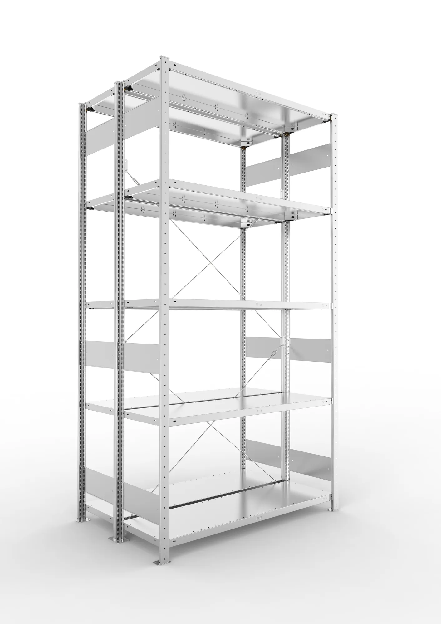 META CLIP S3 | Fachbodenregal | Doppel-Grundregal | 2500 x 1300 x 400 mm | Fachlast 150 kg | 4+1 Ebenen | verzinkt