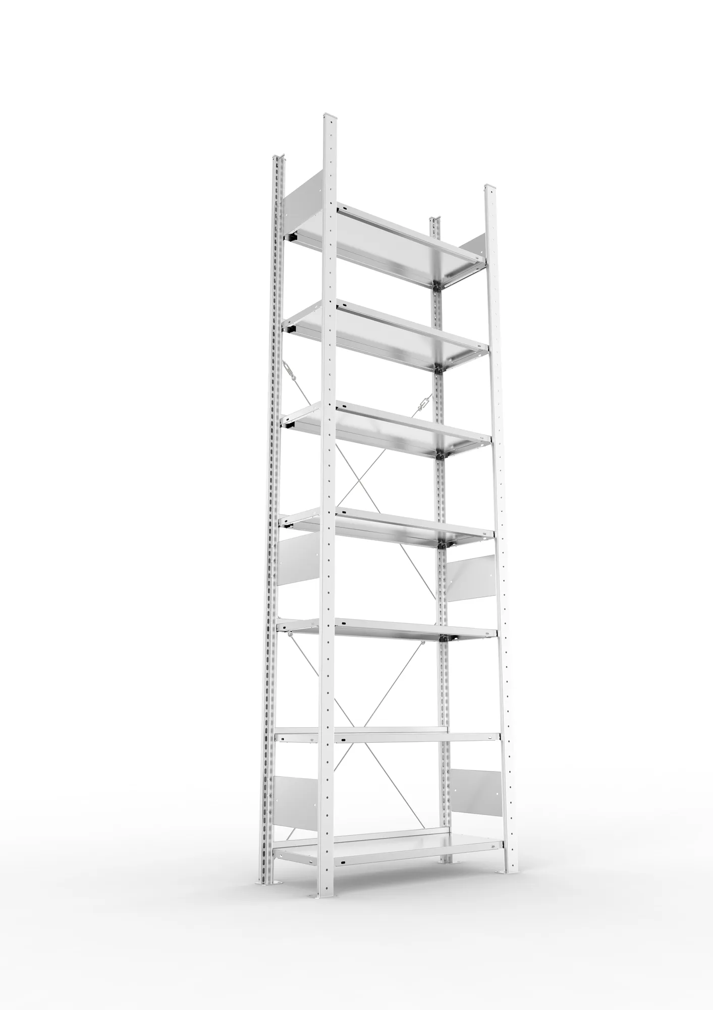 META COMPACT S3| Büro-Steckregal | Grundregal | 2500 x 750 x 300 mm | Fachlast 80 kg | 7 Ebenen | Endanschlag | verzinkt