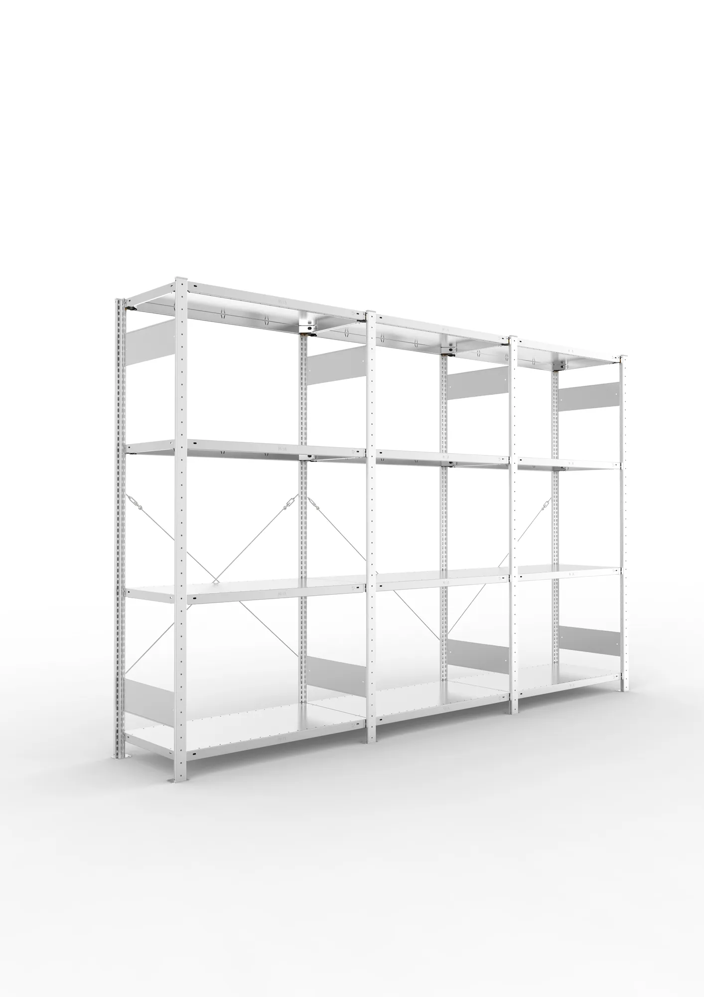 META CLIP SET | Fachbodenregal | 3 Felder | 2000 x 3000 x 500 mm | Fachlast 150 kg | 3+1 Ebenen | verzinkt