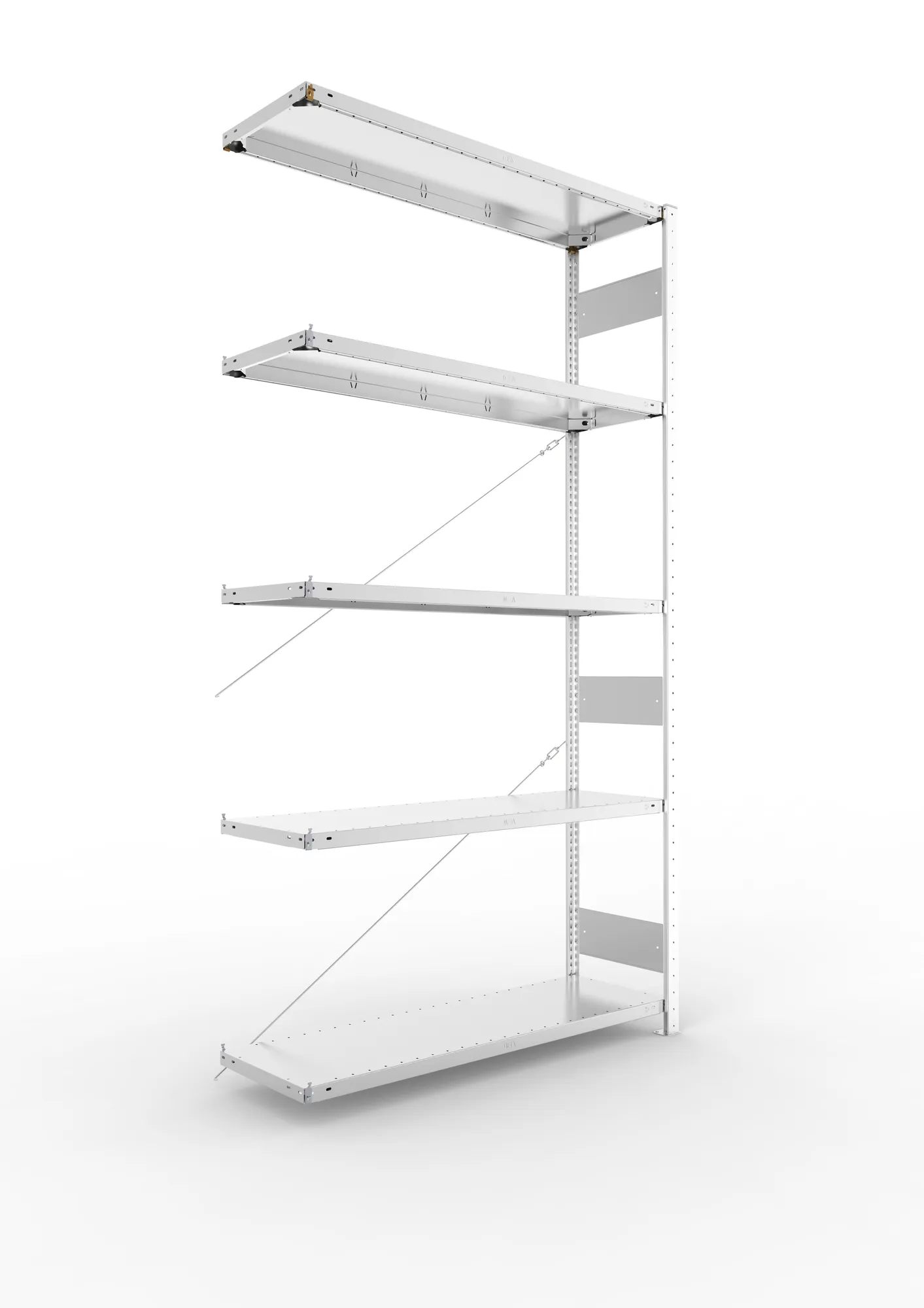 META CLIP S3 | Fachbodenregal | Anbauregal | 2500 x 1300 x 400 mm | Fachlast 150 kg | 4+1 Ebenen | verzinkt