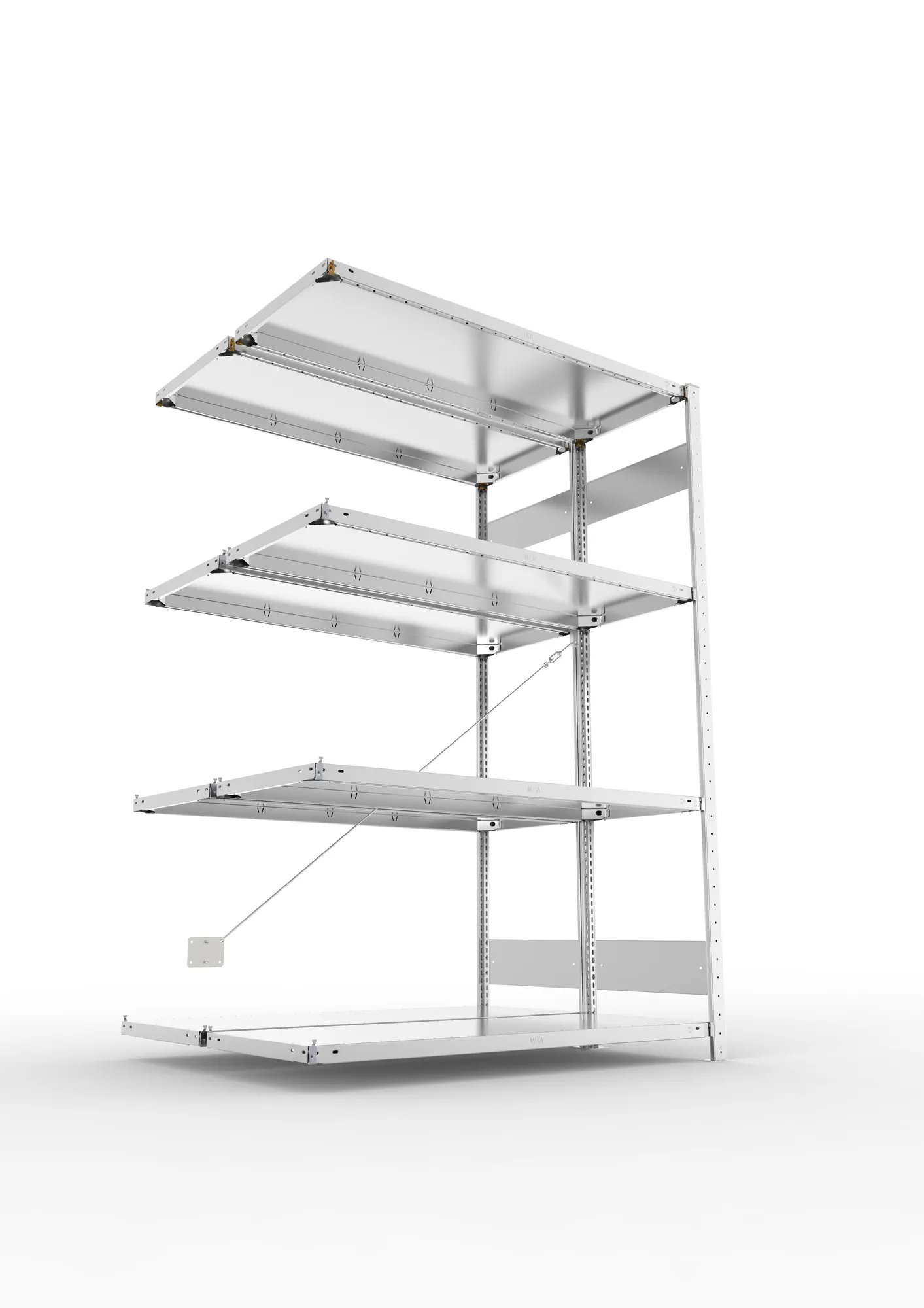 META CLIP S3 | Fachbodenregal | Doppel-Anbauregal | 2000 x 1300 x 500 mm | Fachlast 150 kg | 3+1 Ebenen | verzinkt