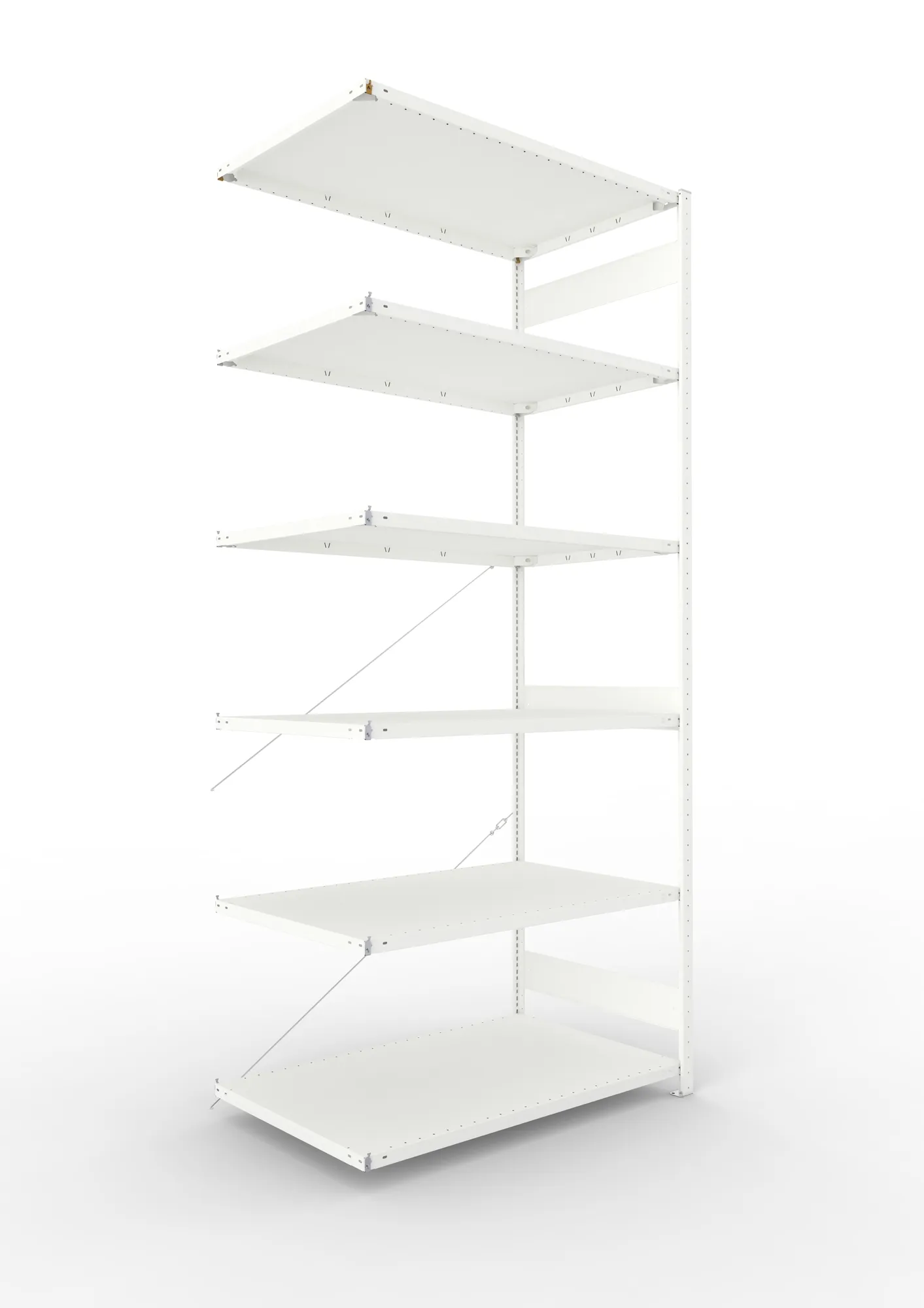 META CLIP | Fachbodenregal | Anbauregal | 3000 x 1300 x 800 mm | Fachlast 230 kg | 5+1 Ebenen | RAL 7035