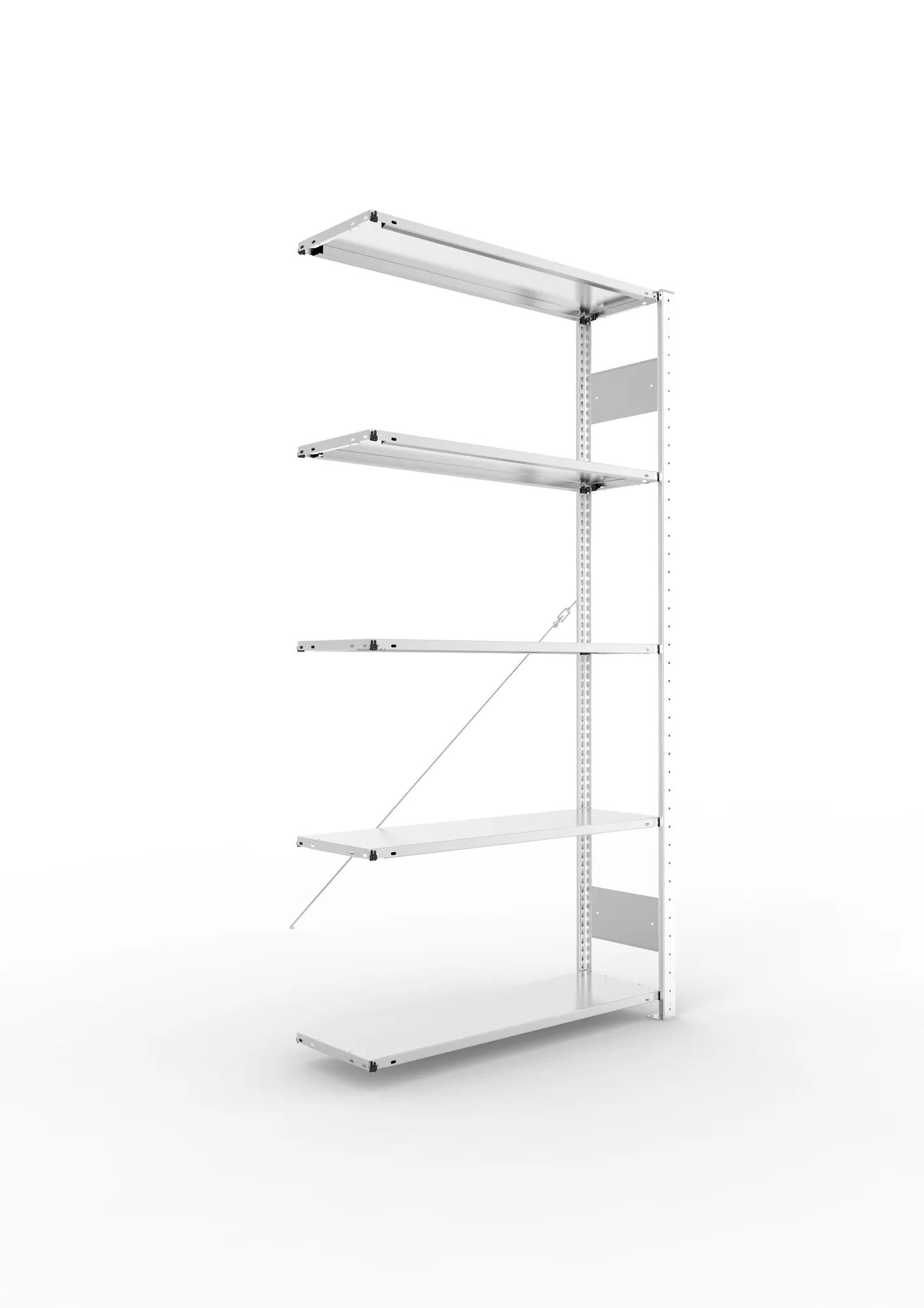 META CLIP S3 | Fachbodenregal | Anbauregal | 2000 x 1000 x 300 mm | Fachlast 80 kg | 4+1 Ebenen | verzinkt