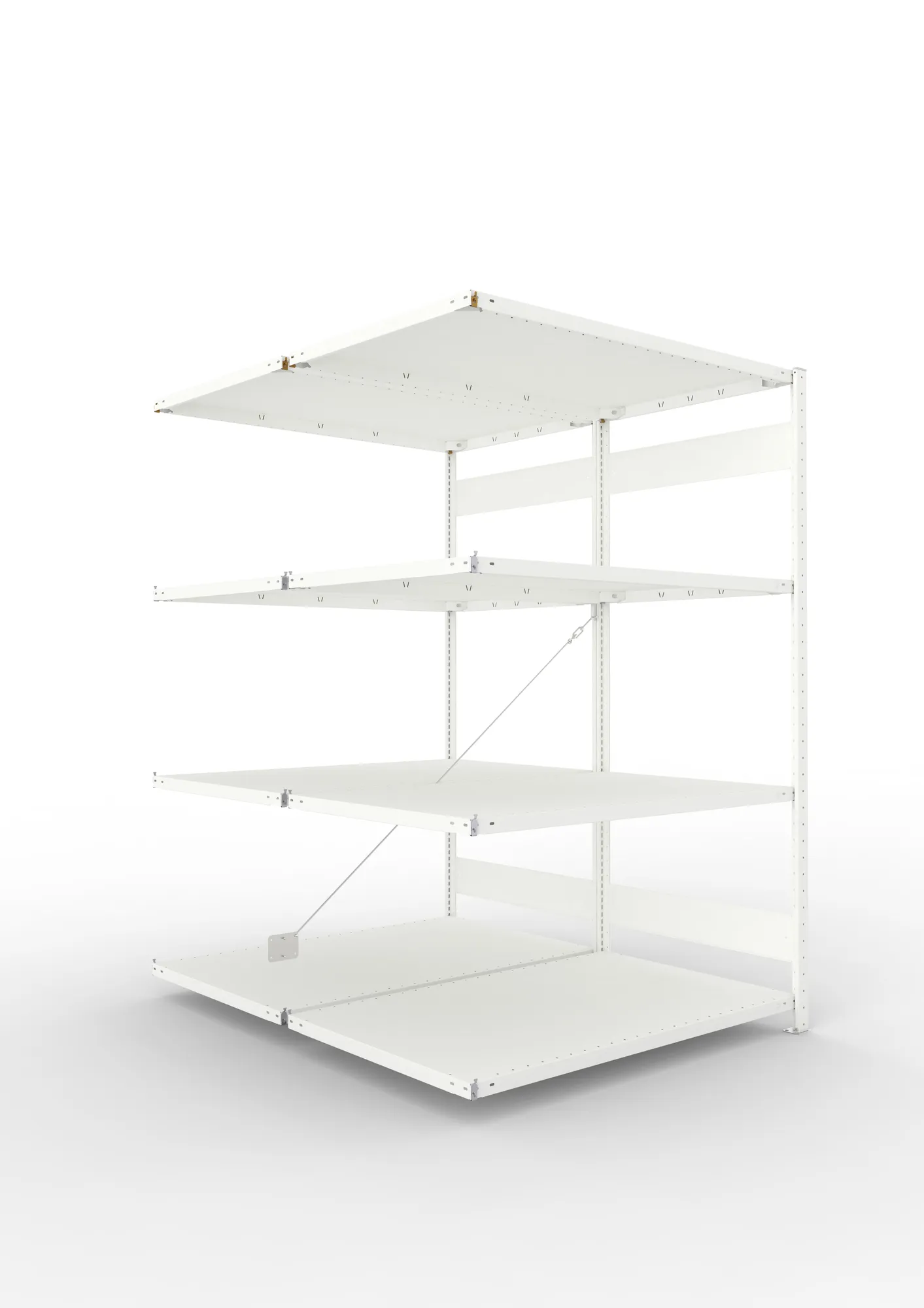 META CLIP | Fachbodenregal | Doppel-Anbauregal | 2000 x 1300 x 800 mm | Fachlast 230 kg | 3+1 Ebenen | RAL 7035