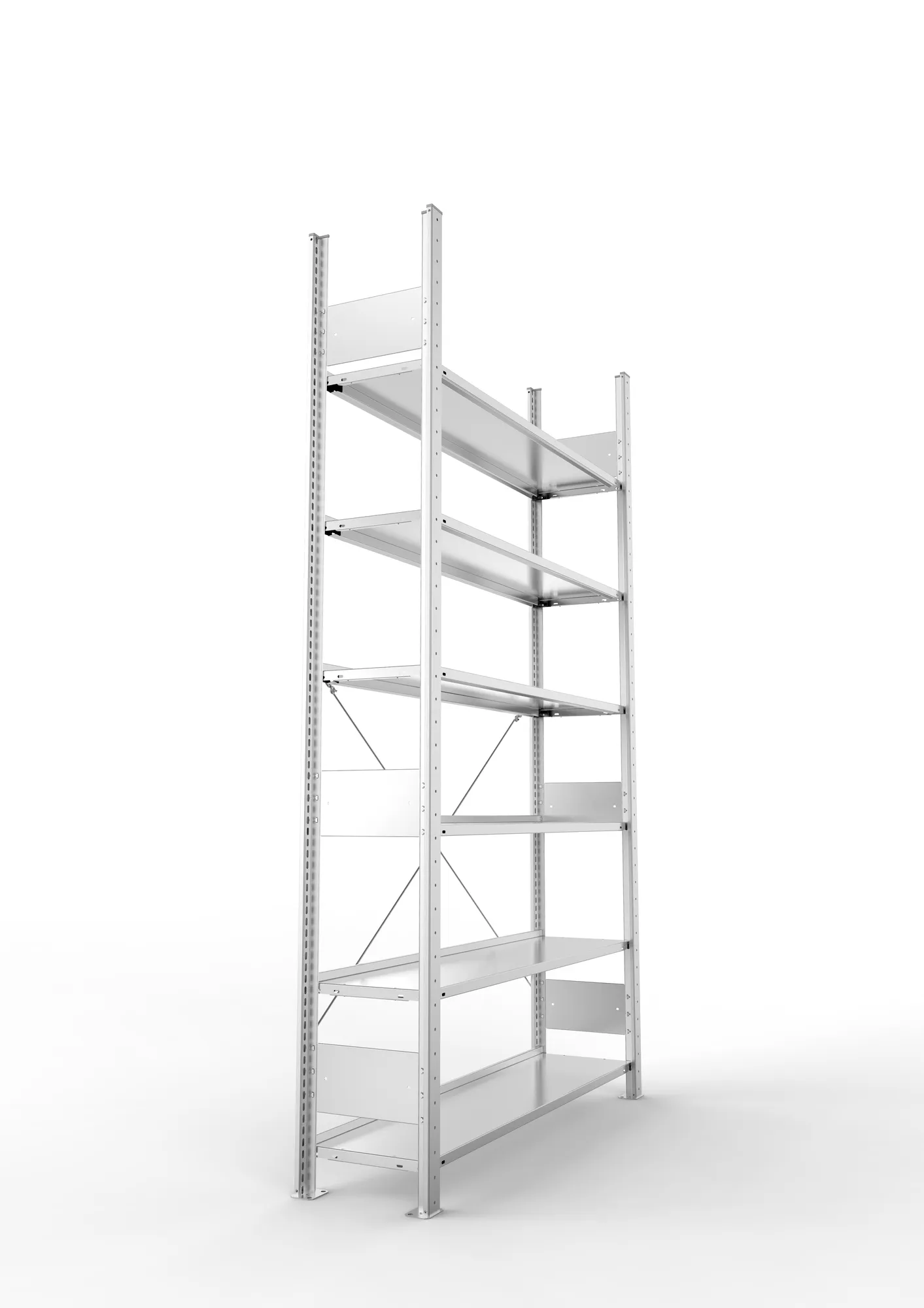 META COMPACT S3| Büro-Steckregal | Grundregal | 2200 x 1250 x 300 mm | Fachlast 80 kg | 6 Ebenen | Endanschlag | verzinkt