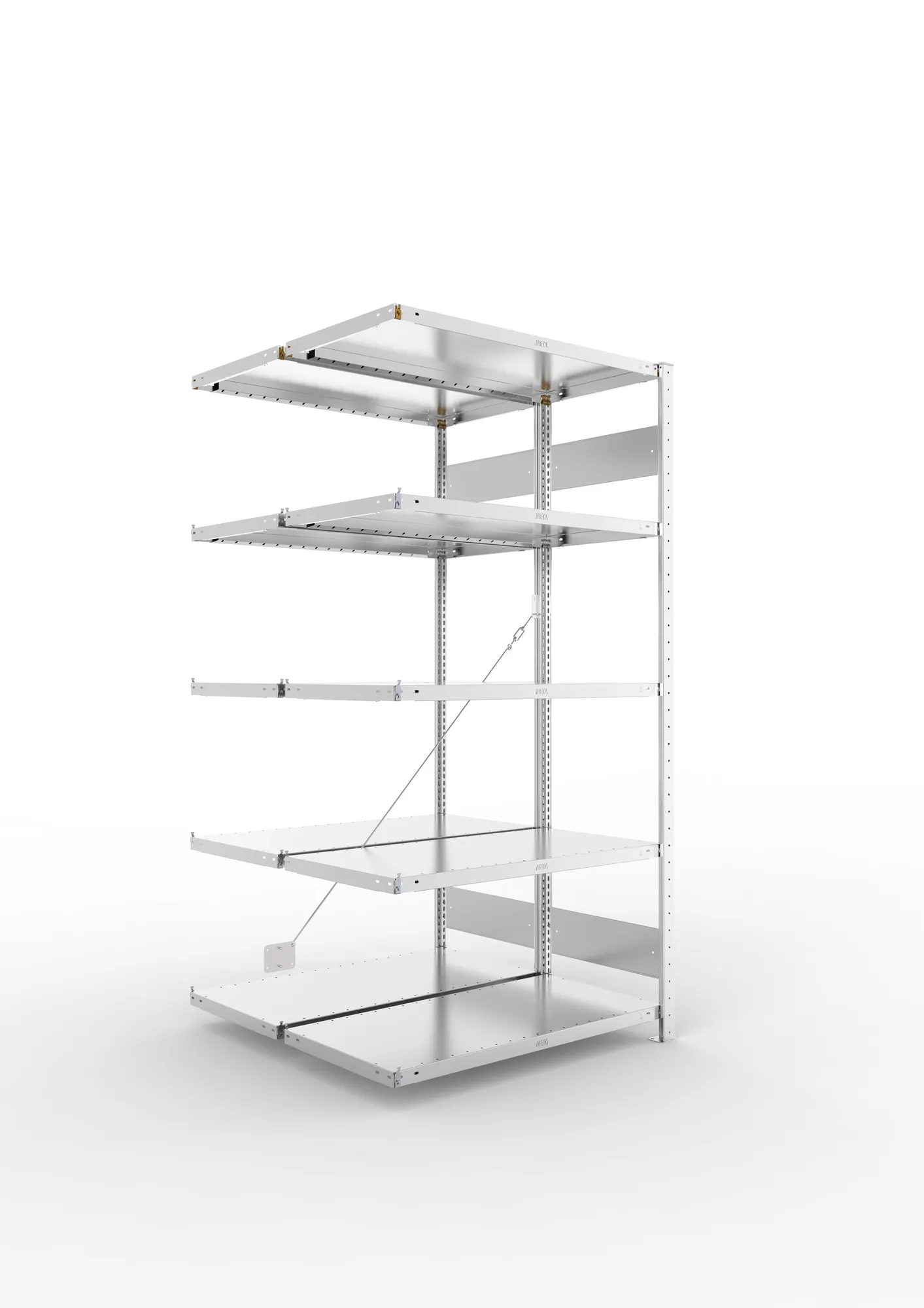 META CLIP S3 | Fachbodenregal | Doppel-Anbauregal | 2000 x 1000 x 500 mm | Fachlast 230 kg | 4+1 Ebenen | verzinkt
