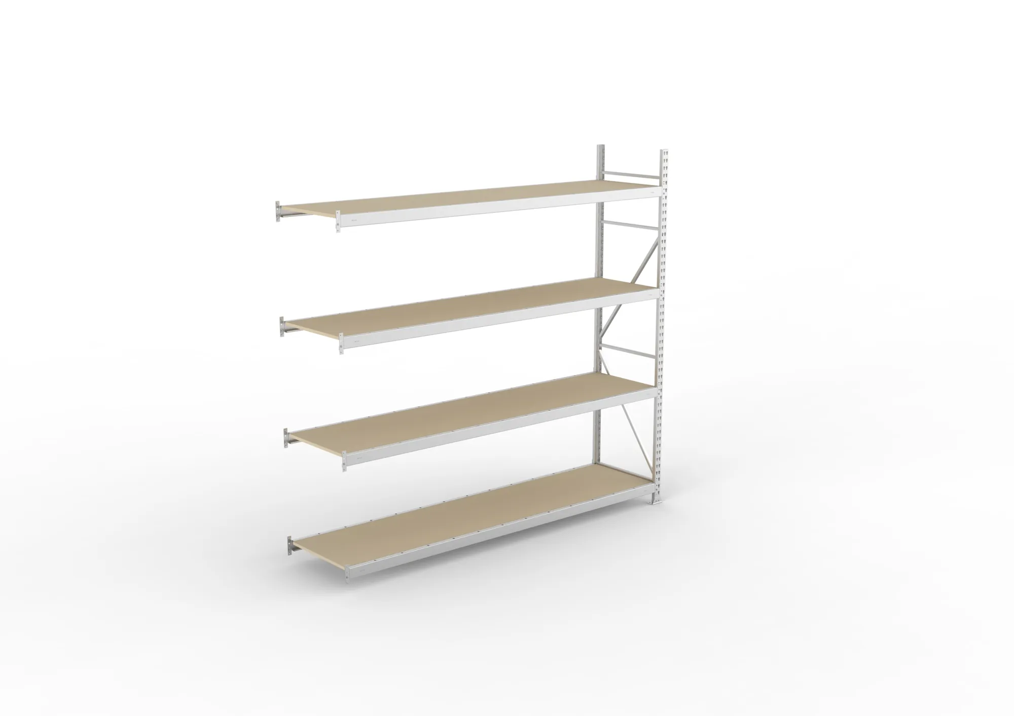 META MINI-RACK Weitspannregal | Anbauregal | 2500 x 2600 x 650 mm | Fachlast 490 kg | Spanplattenböden | 4 Ebenen