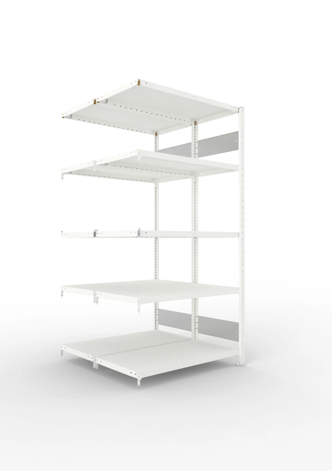 META CLIP S3 | Fachbodenregal | Doppel-Anbauregal | 2000 x 1000 x 500 mm | Fachlast 230 kg | 4+1 Ebenen | Längsriegel | RAL 7035