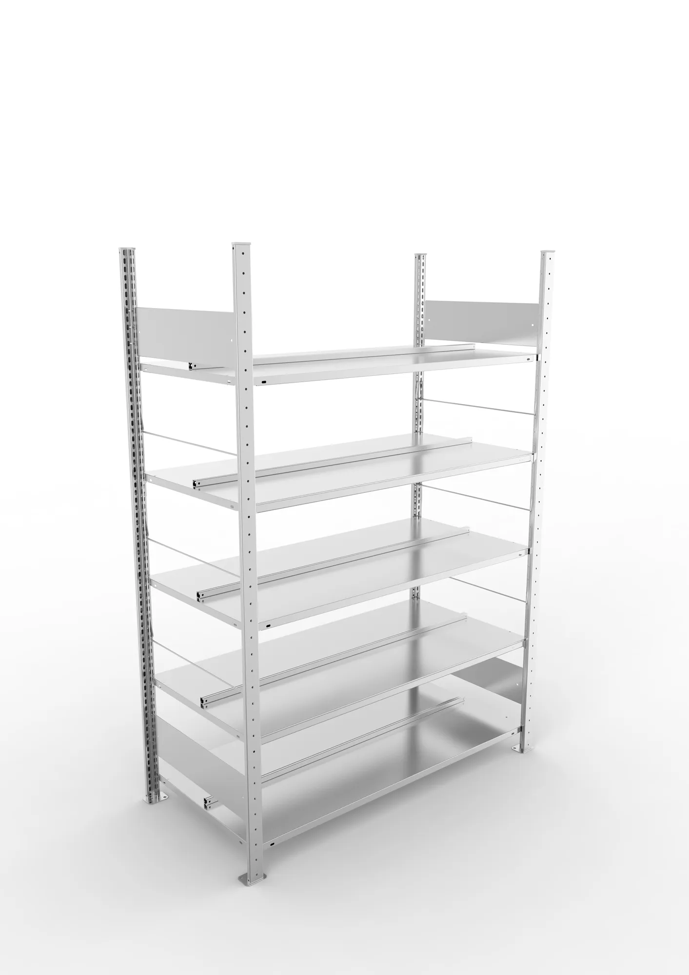 META COMPACT S3| Büro-Steckregal | Doppel-Grundregal | 1850 x 1250 x 600 mm | Fachlast 100 kg | 5 Ebenen | Mittelanschlag | verzinkt