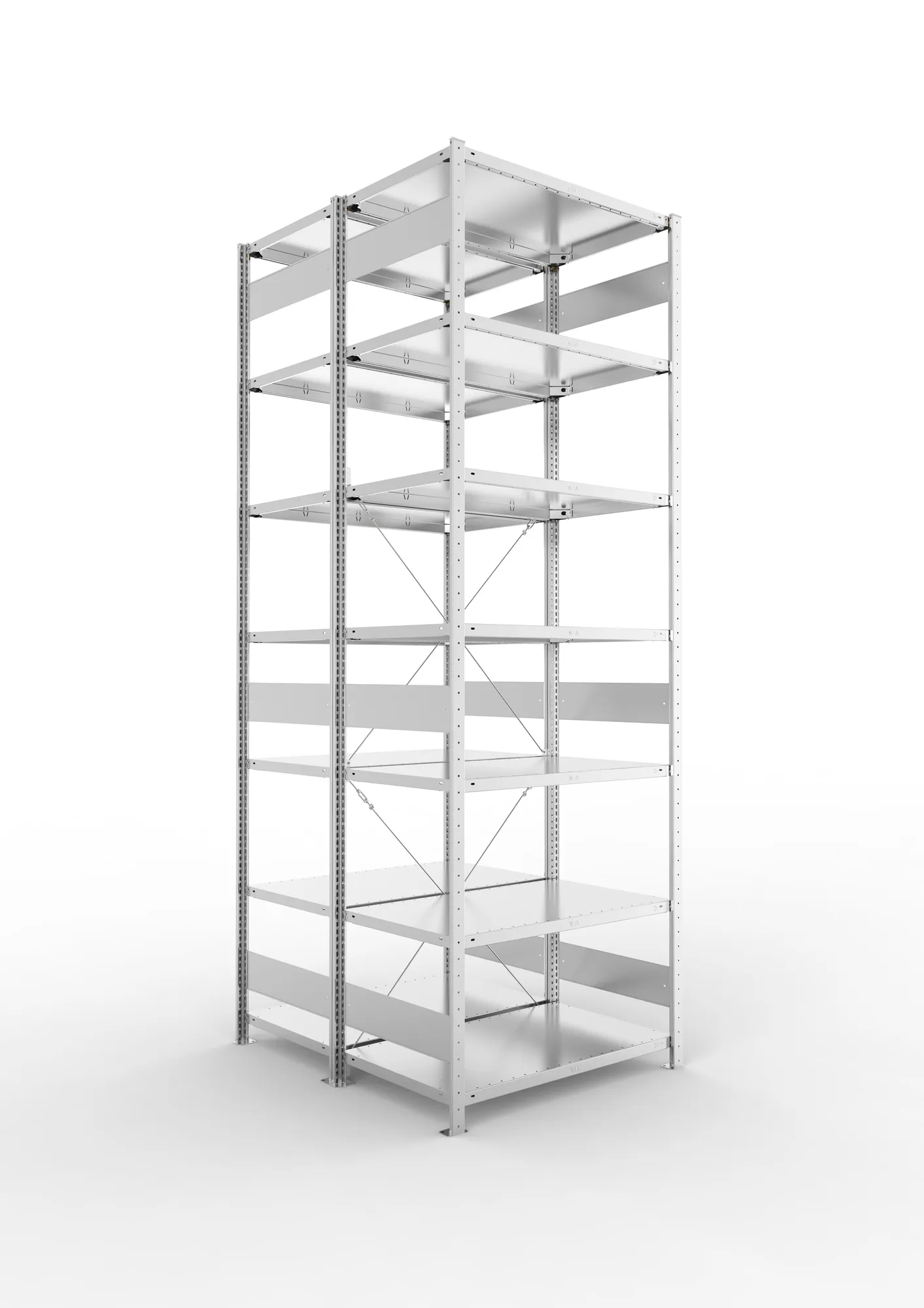 META CLIP | Fachbodenregal | Doppel-Grundregal | 3000 x 1000 x 600 mm | Fachlast 150 kg | 6+1 Ebenen | verzinkt