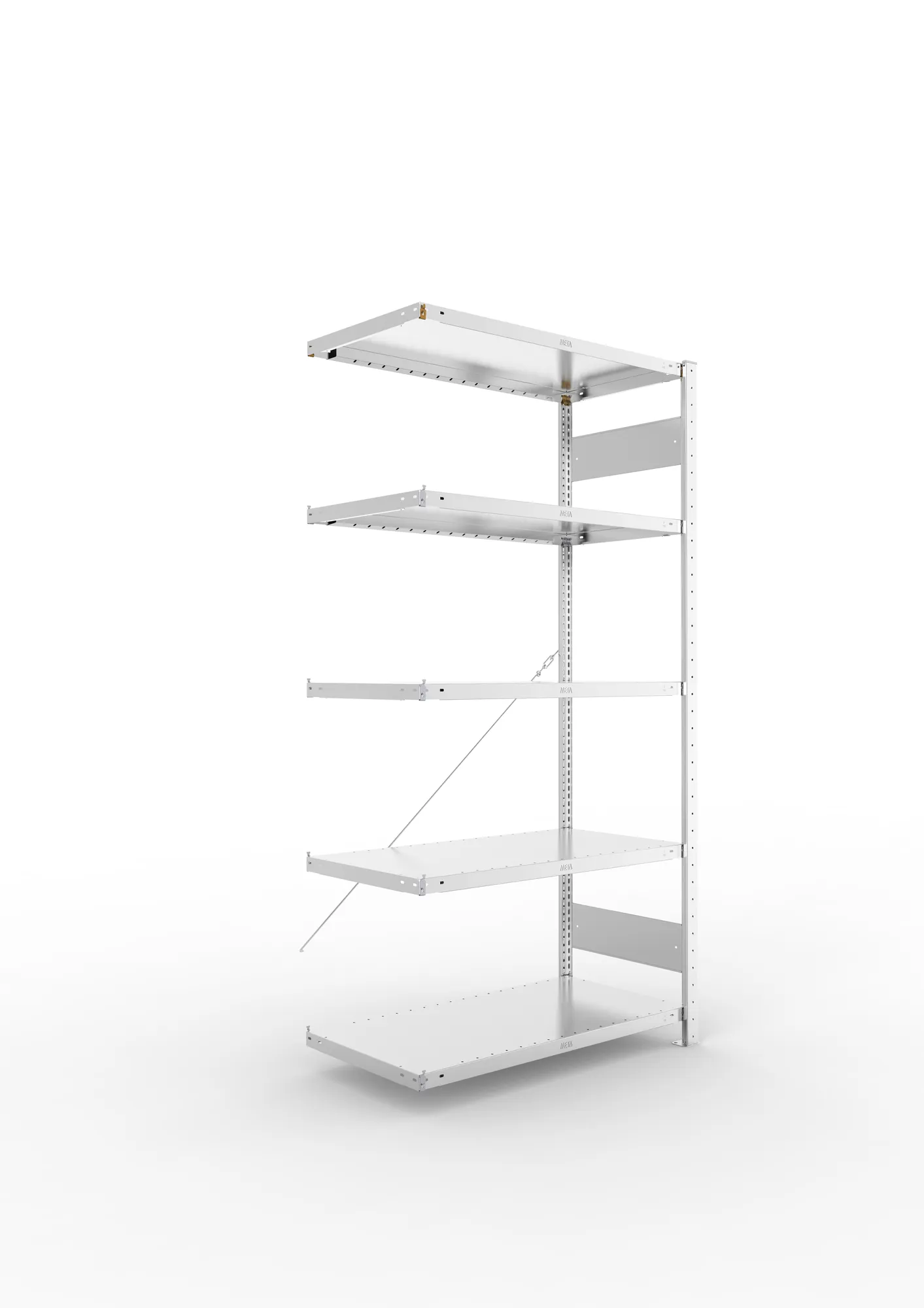 META CLIP | Fachbodenregal | Anbauregal | 2000 x 1000 x 500 mm | Fachlast 230 kg | 4+1 Ebenen | verzinkt