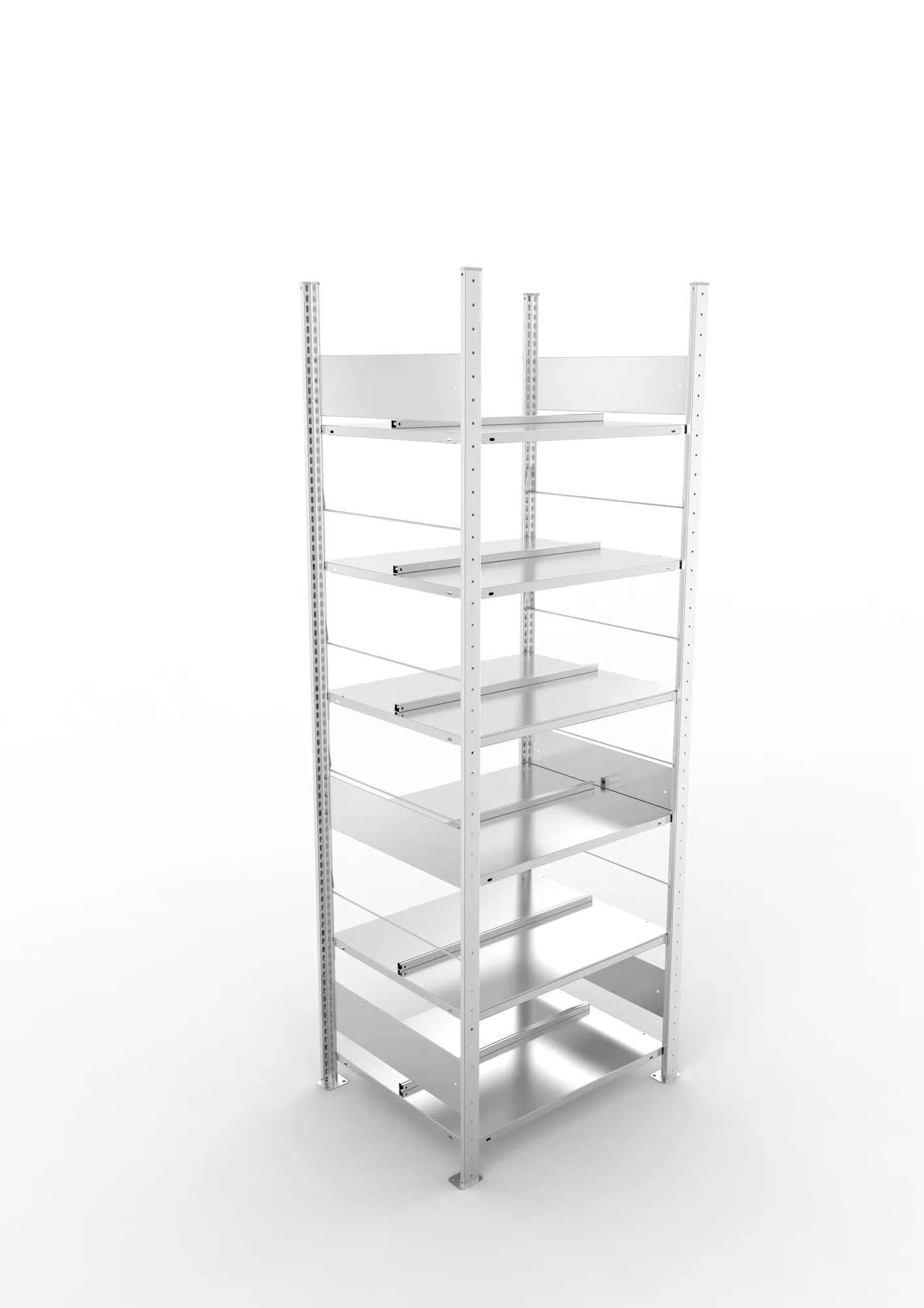 META COMPACT S3| Büro-Steckregal | Doppel-Grundregal | 2200 x 750 x 600 mm | Fachlast 100 kg | 6 Ebenen | Mittelanschlag | verzinkt