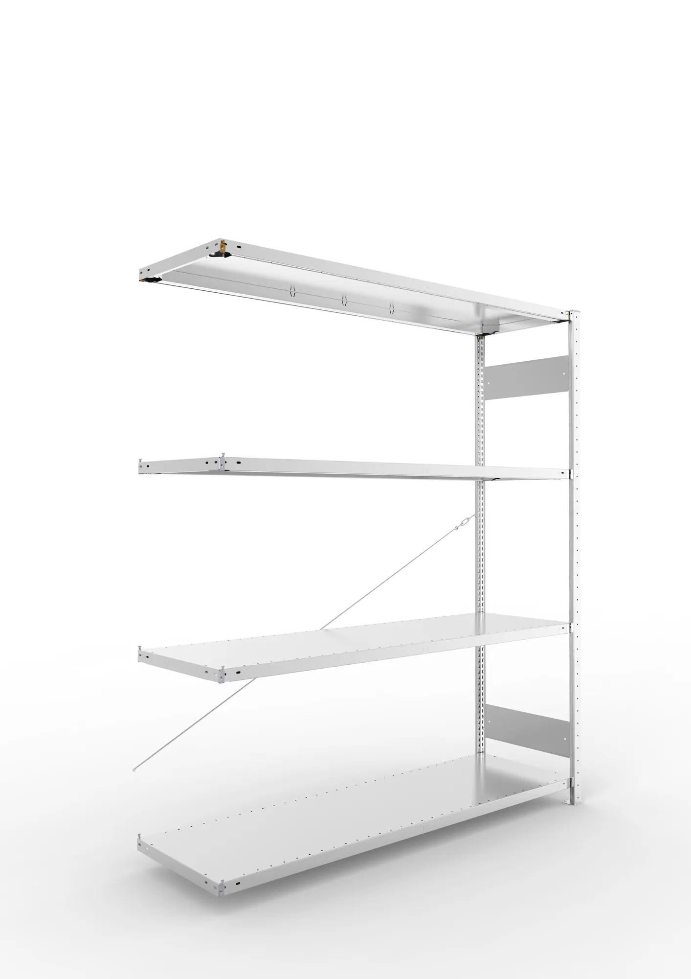 META CLIP S3 | Fachbodenregal | Anbauregal | 2000 x 1700 x 500 mm | Fachlast 200 kg | 3+1 Ebenen | verzinkt