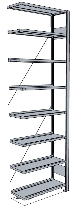 META COMPACT | Büro-Steckregal | Anbauregal | 2550 x 1000 x 300 mm | Fachlast 80 kg | 8 Ebenen | verzinkt