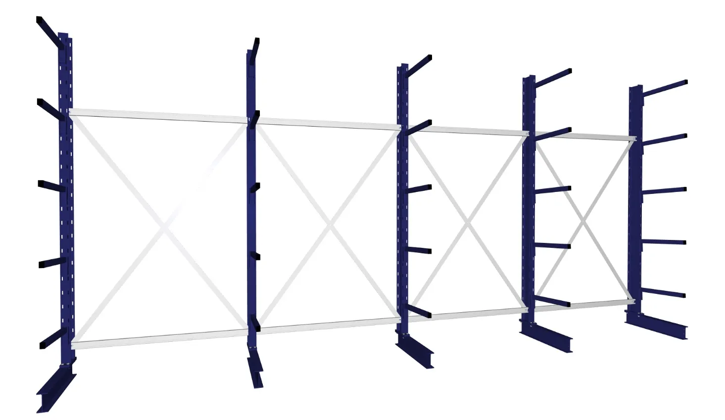 META MULTISTRONG L | Kragarmregal | 4 Felder | 2500 x 5200 x 600 mm | Armlast 140 kg | einseitig | 5+1 Ebenen