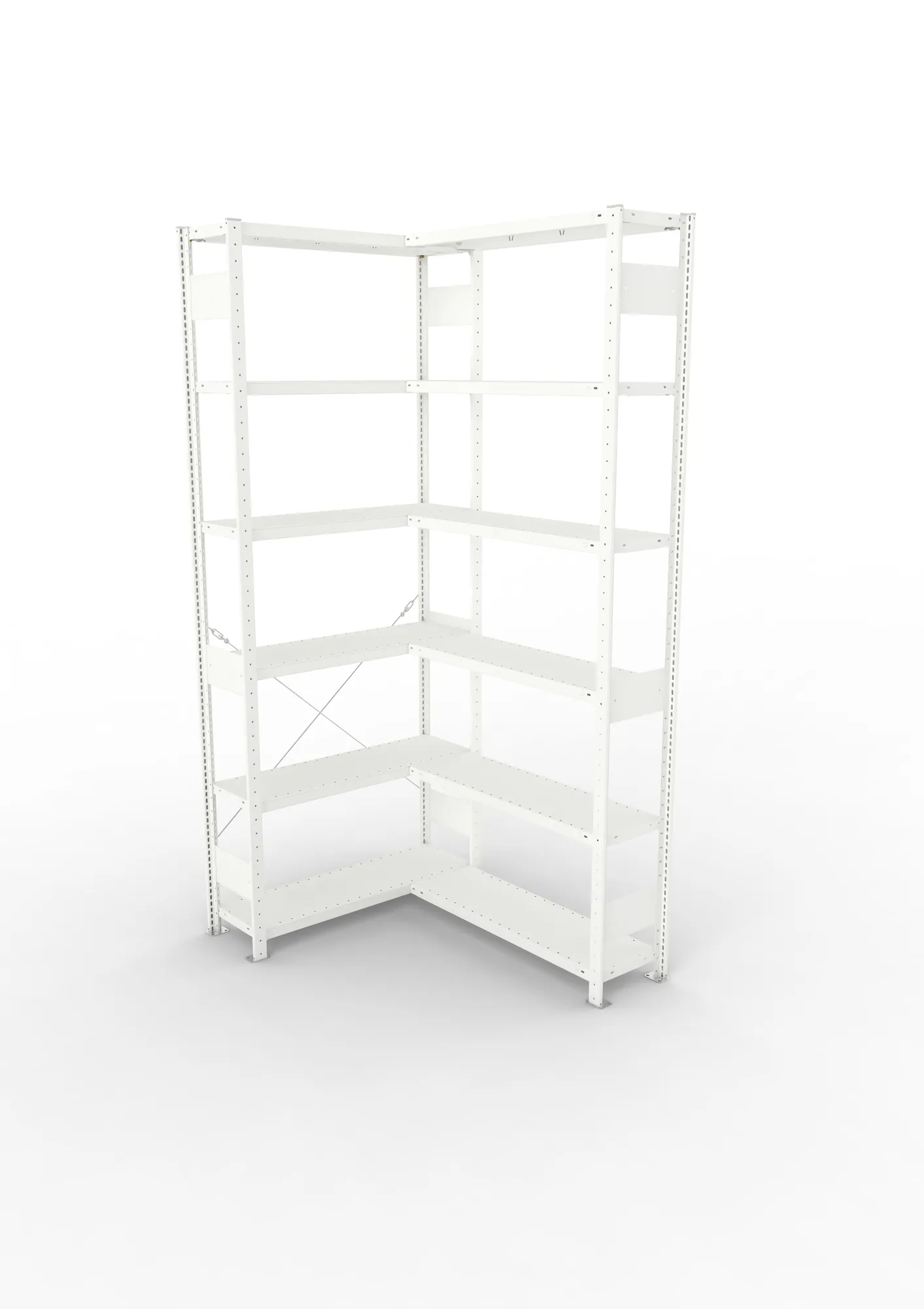 META CLIP | Eckregal | 2500 x 1000 x 300 mm | Fachlast 100 kg | 5+1 Ebenen | RAL 7035