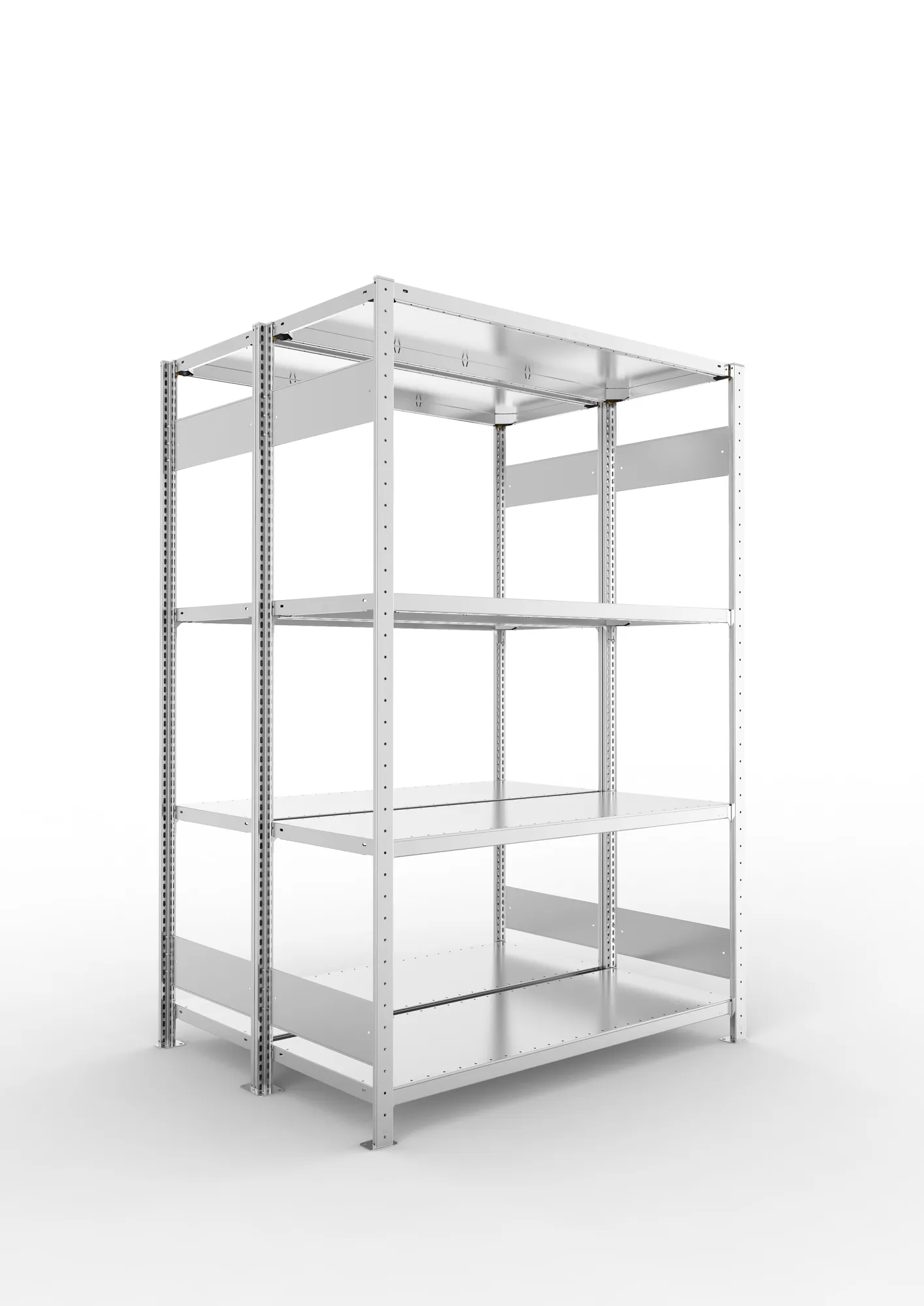 META CLIP S3 | Fachbodenregal | Doppel-Grundregal | 2000 x 1300 x 500 mm | Fachlast 230 kg | 3+1 Ebenen | Längsriegel | verzinkt