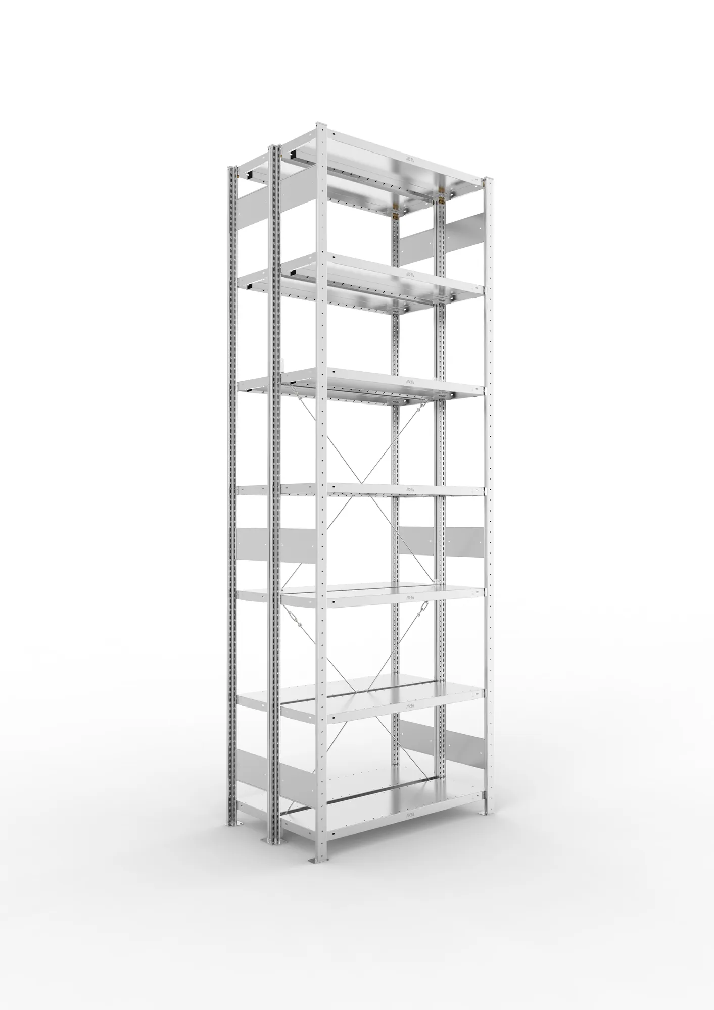 META CLIP | Fachbodenregal | Doppel-Grundregal | 3000 x 1000 x 300 mm | Fachlast 100 kg | 6+1 Ebenen | verzinkt