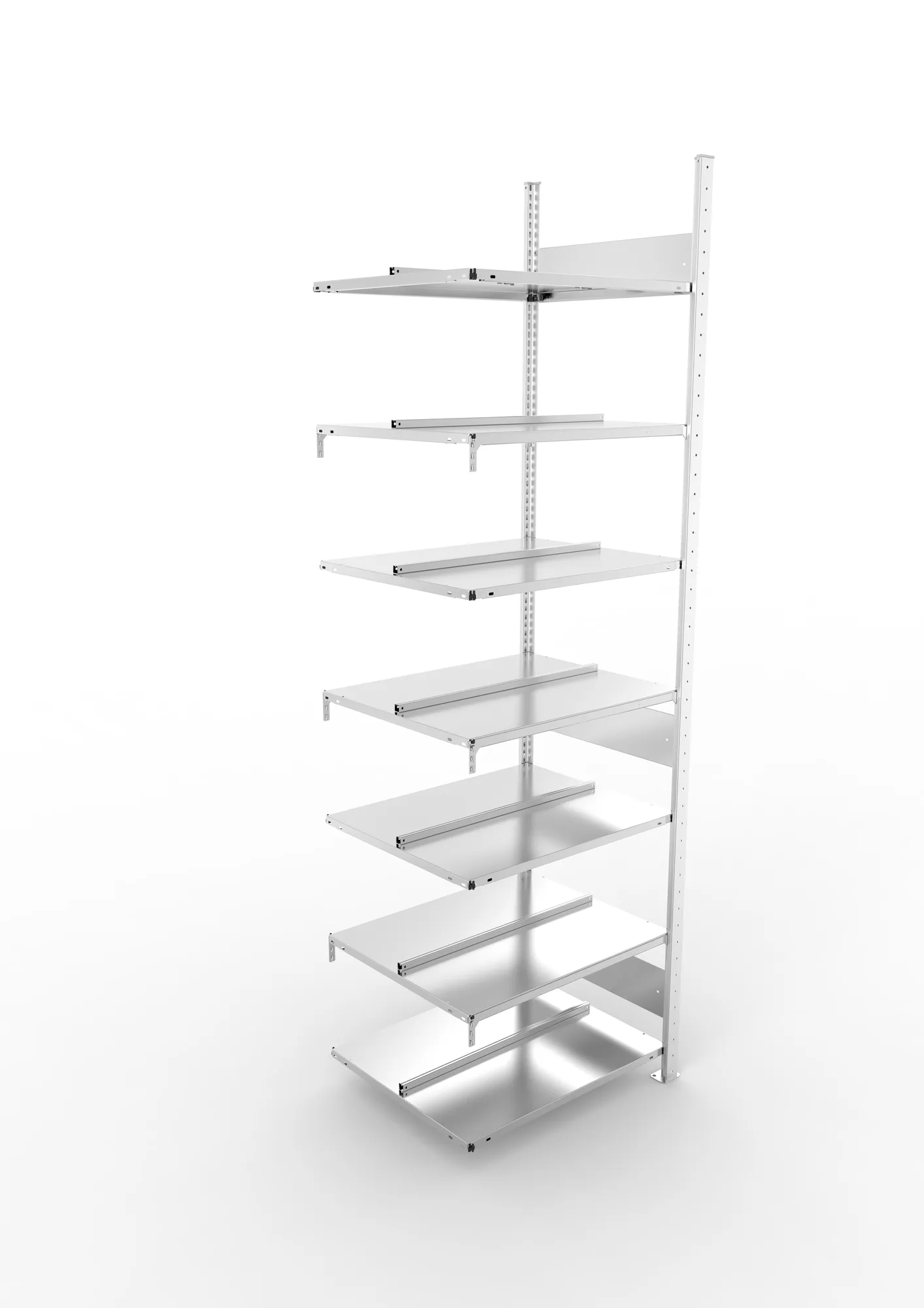 META COMPACT S3| Büro-Steckregal | Doppel-Anbauregal | 2500 x 750 x 600 mm | Fachlast 100 kg | 7 Ebenen | Mittelanschlag | verzinkt