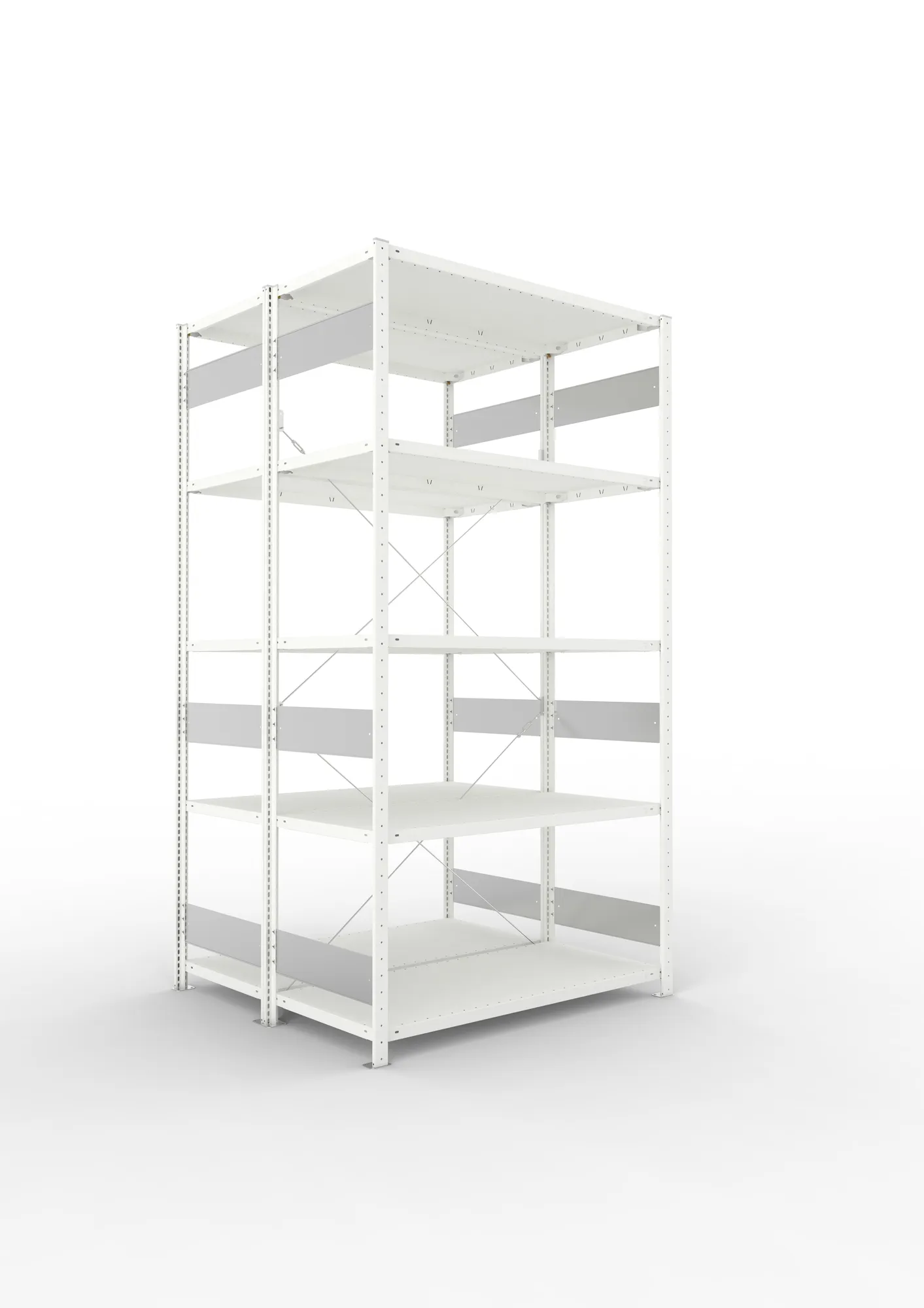 META CLIP S3 | Fachbodenregal | Doppel-Grundregal | 2500 x 1300 x 600 mm | Fachlast 230 kg | 4+1 Ebenen | RAL 7035