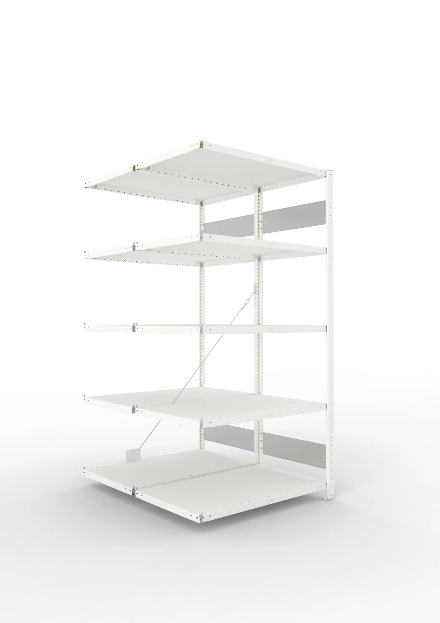 META CLIP S3 | Fachbodenregal | Doppel-Anbauregal | 2000 x 1000 x 600 mm | Fachlast 100 kg | 4+1 Ebenen | RAL 7035