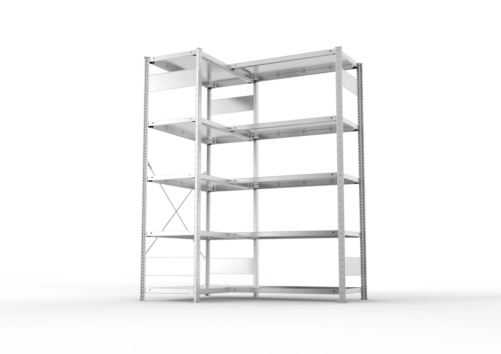 META CLIP | Eckregal | 2000 x 1000 x 500 mm | Fachlast 100 kg | 4+1 Ebenen | verzinkt