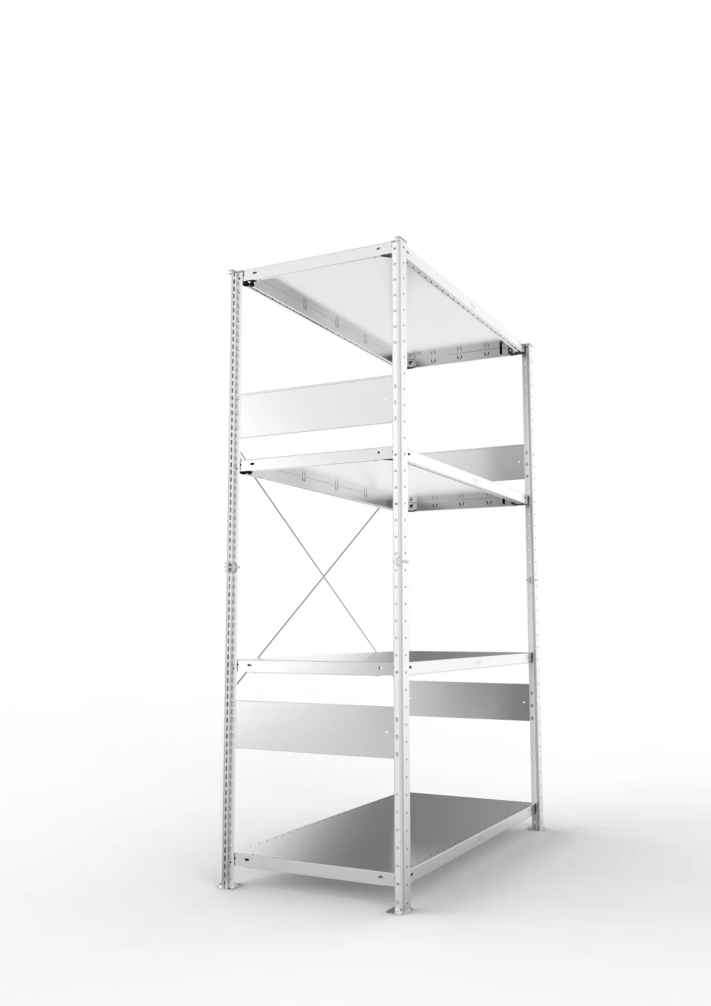 META CLIP SPLIT | Fachbodenregal | Grundregal | 2000 x 1300 x 600 mm | Fachlast 230 kg | 3+1 Ebenen | verzinkt