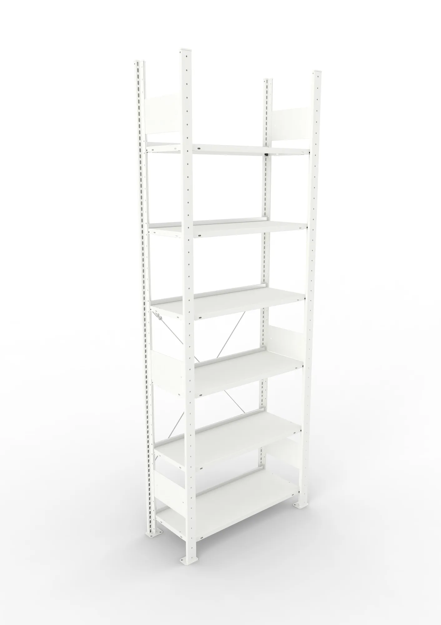 META COMPACT | Büro-Steckregal | Grundregal | 2200 x 750 x 300 mm | Fachlast 80 kg | 6 Ebenen | RAL 7035
