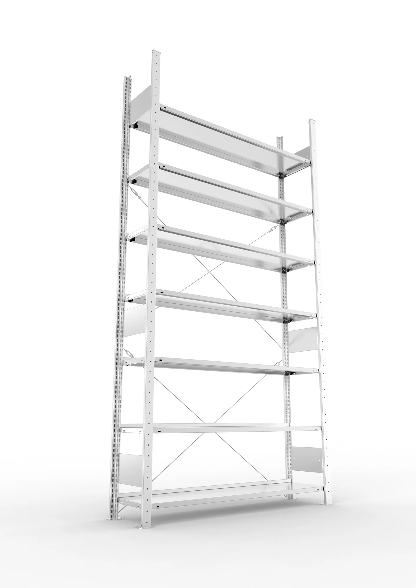 META COMPACT S3| Büro-Steckregal | Grundregal | 2500 x 1250 x 300 mm | Fachlast 80 kg | 7 Ebenen | Endanschlag | verzinkt