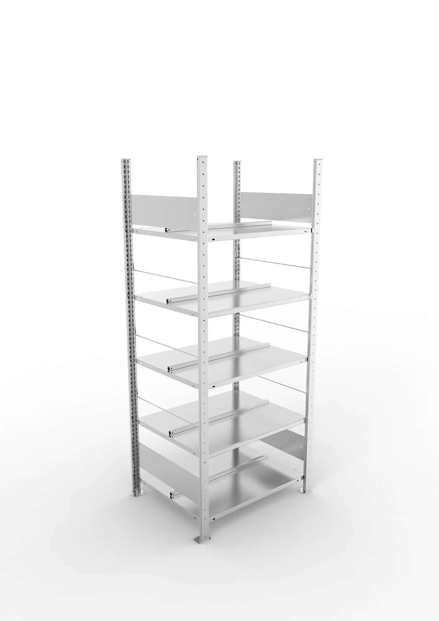 META COMPACT S3| Büro-Steckregal | Doppel-Grundregal | 1850 x 750 x 600 mm | Fachlast 100 kg | 5 Ebenen | Mittelanschlag | verzinkt
