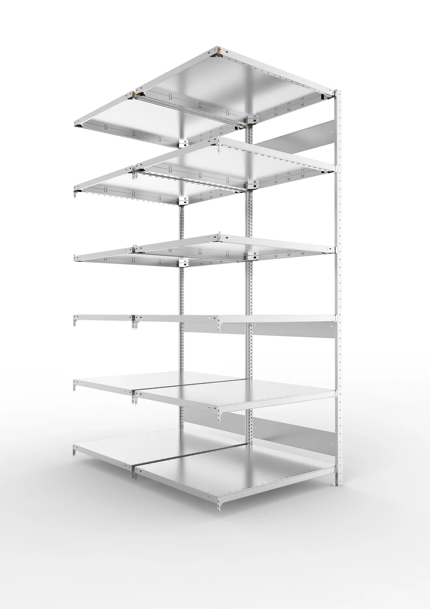META CLIP S3 | Fachbodenregal | Doppel-Anbauregal | 2500 x 1000 x 800 mm | Fachlast 230 kg | 5+1 Ebenen | Längsriegel | verzinkt