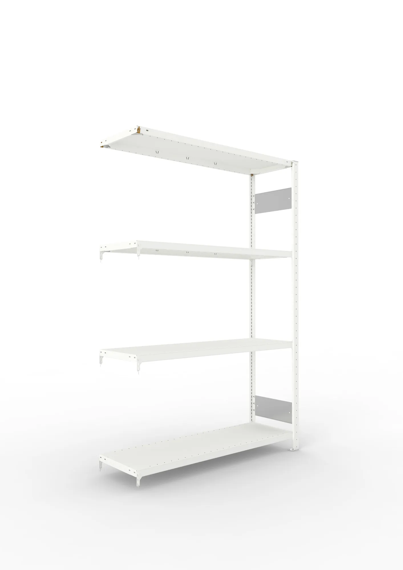 META CLIP S3 | Fachbodenregal | Anbauregal | 2000 x 1300 x 400 mm | Fachlast 230 kg | 3+1 Ebenen | Längsriegel | RAL 7035