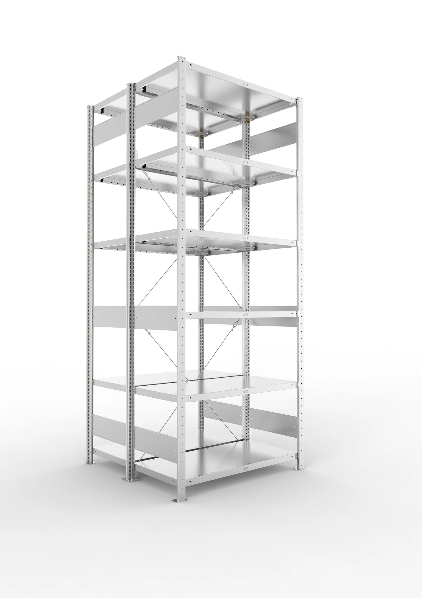 META CLIP | Fachbodenregal | Doppel-Grundregal | 2500 x 1000 x 500 mm | Fachlast 100 kg | 5+1 Ebenen | verzinkt