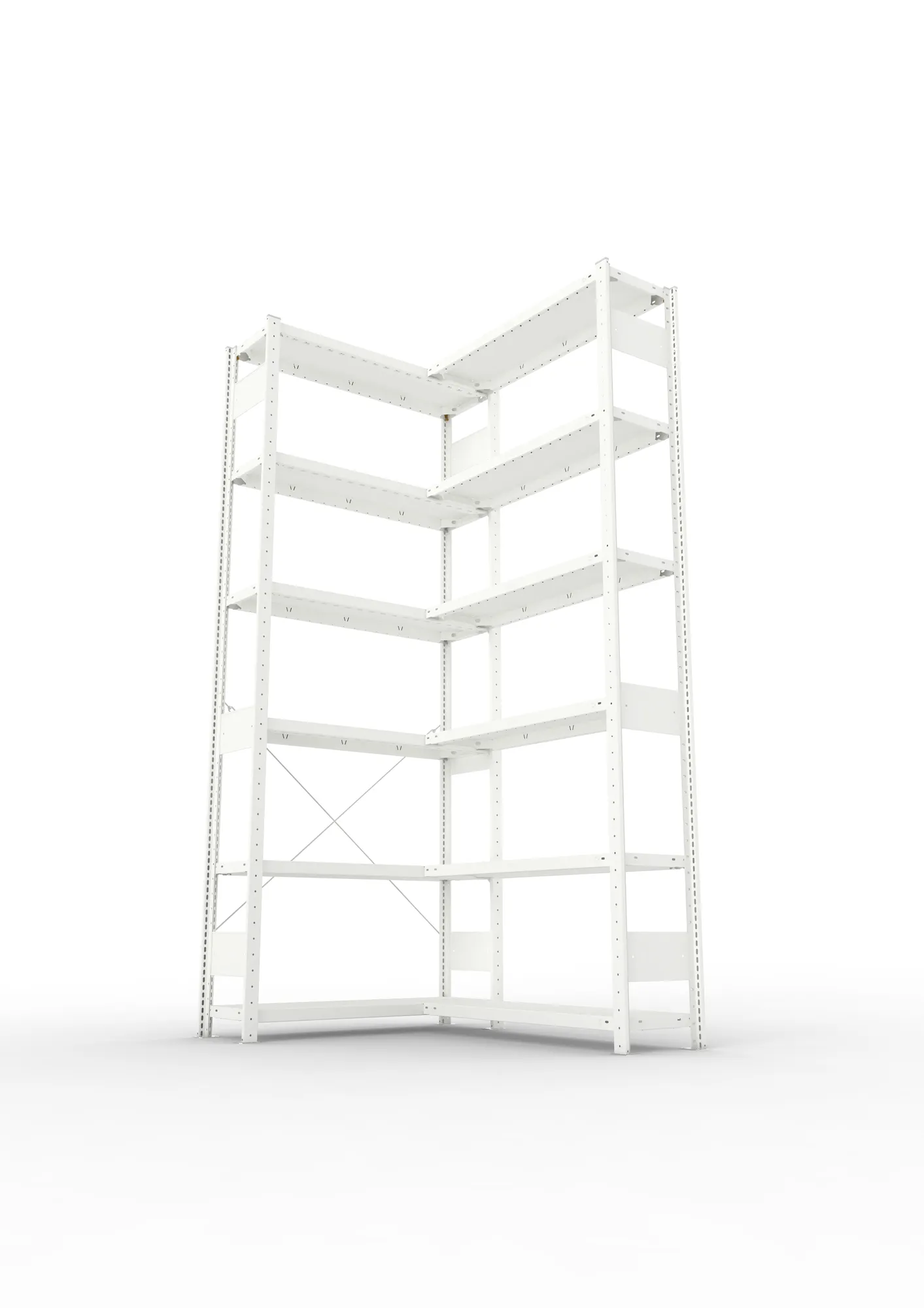META CLIP | Eckregal | 2500 x 1000 x 300 mm | Fachlast 100 kg | 5+1 Ebenen | RAL 7035