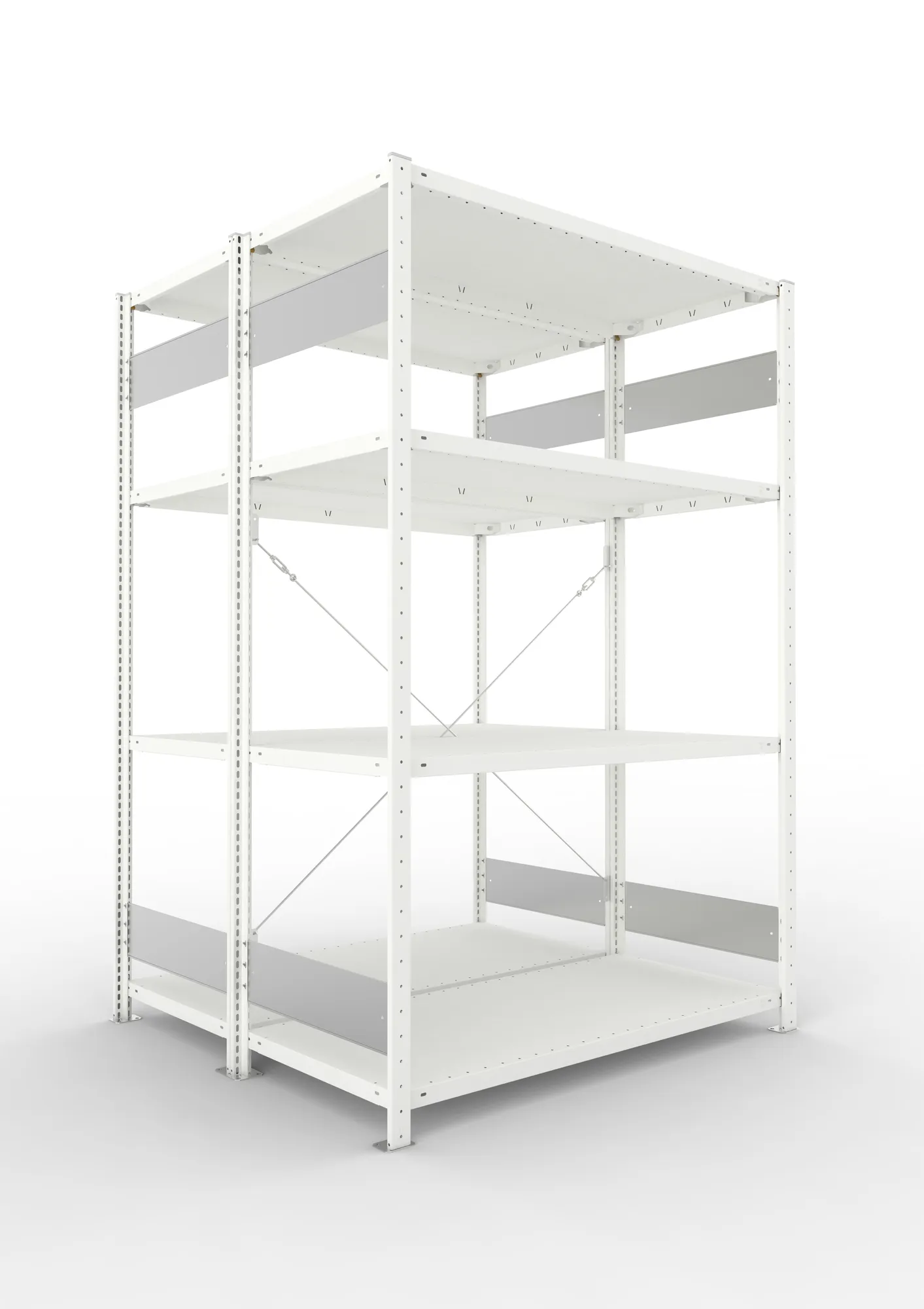 META CLIP S3 | Fachbodenregal | Doppel-Grundregal | 2000 x 1300 x 600 mm | Fachlast 150 kg | 3+1 Ebenen | RAL 7035