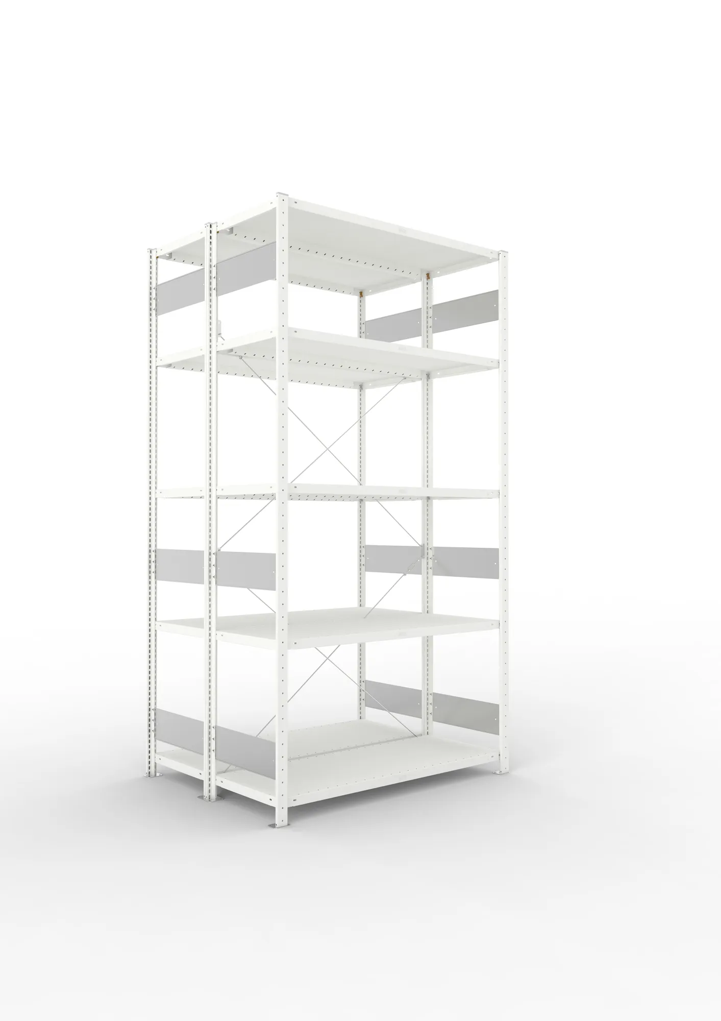 META CLIP S3 | Fachbodenregal | Doppel-Grundregal | 2500 x 1300 x 500 mm | Fachlast 230 kg | 4+1 Ebenen | RAL 7035