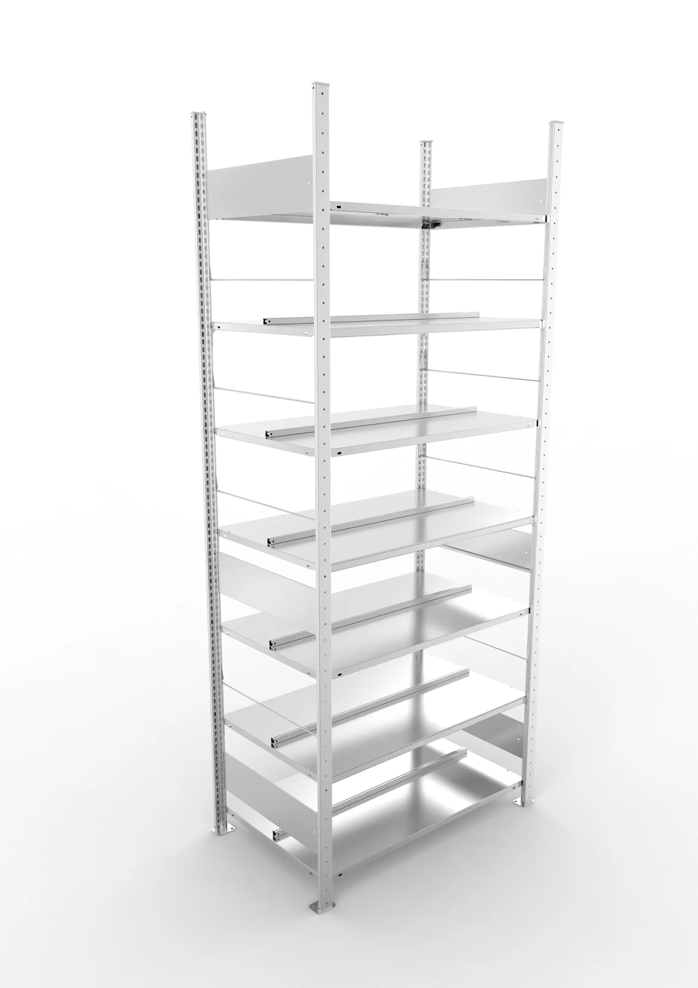 META COMPACT S3| Büro-Steckregal | Doppel-Grundregal | 2500 x 1000 x 600 mm | Fachlast 100 kg | 7 Ebenen | Mittelanschlag | verzinkt