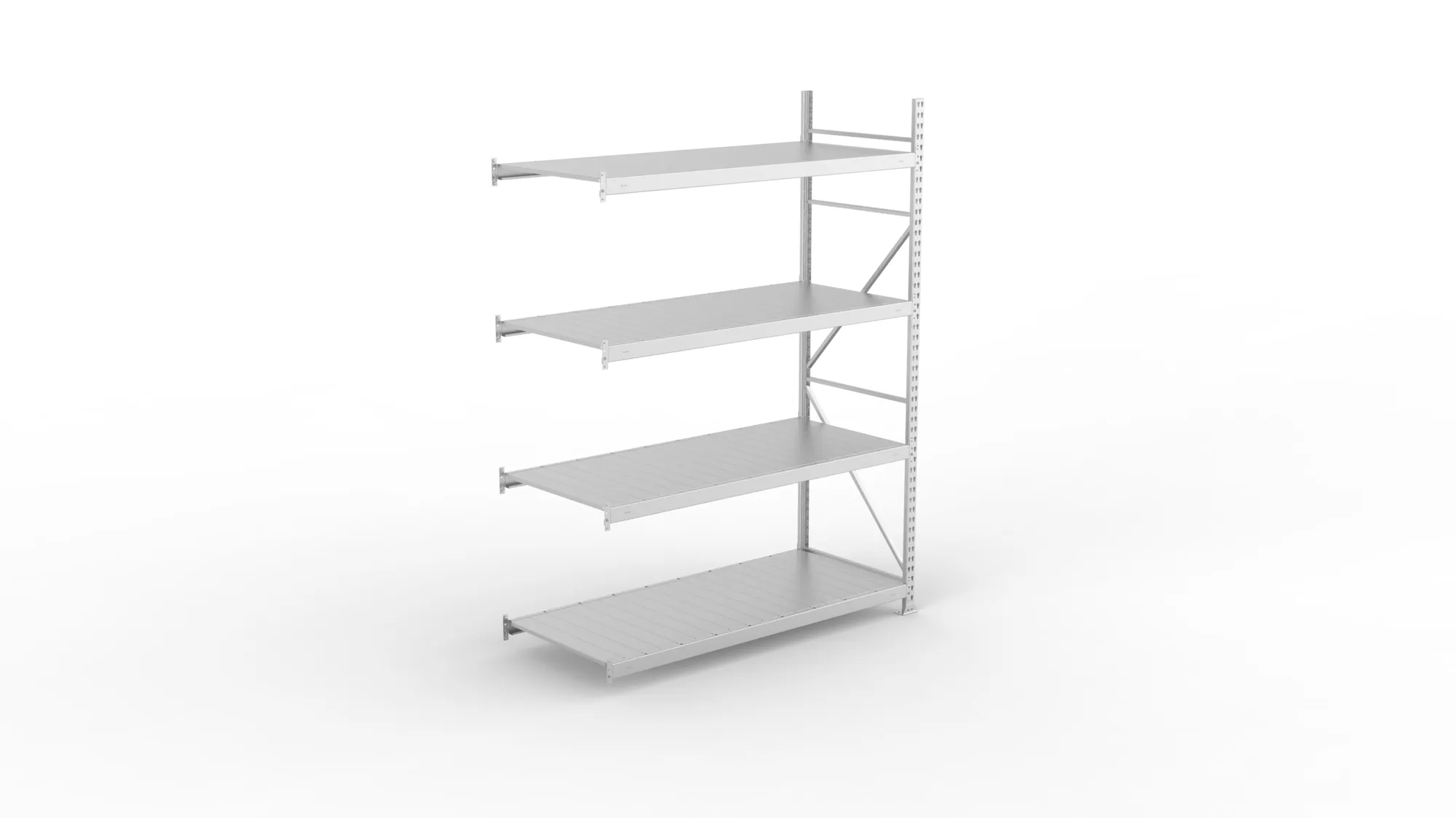 META MINI-RACK Weitspannregal | Anbauregal | 2500 x 1800 x 800 mm | Fachlast 600 kg | Stahlpaneelböden | 4 Ebenen