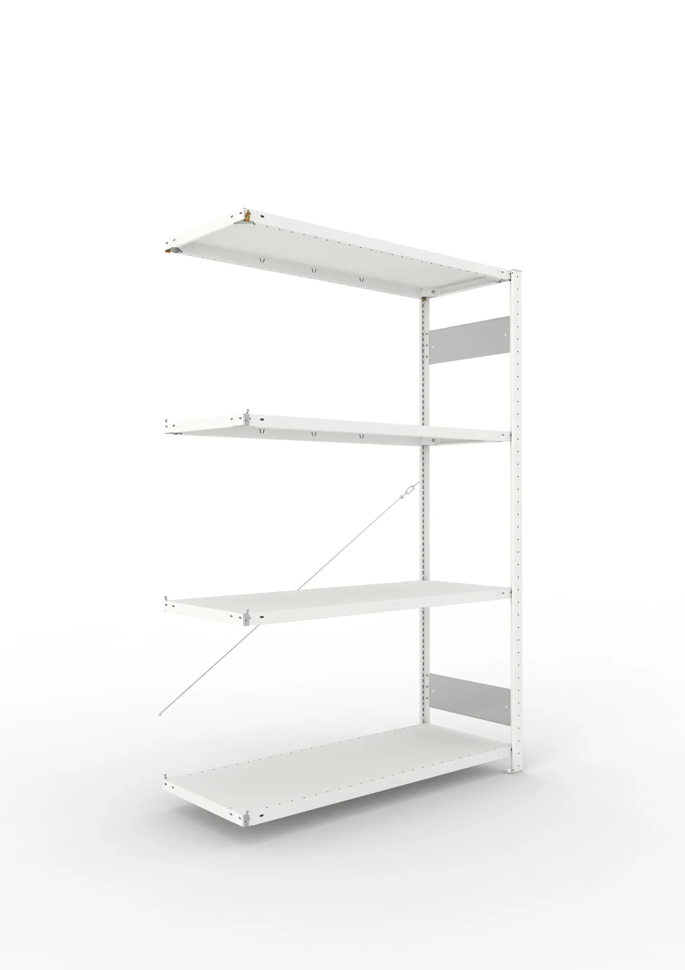 META CLIP S3 | Fachbodenregal | Anbauregal | 2000 x 1300 x 500 mm | Fachlast 150 kg | 3+1 Ebenen | RAL 7035