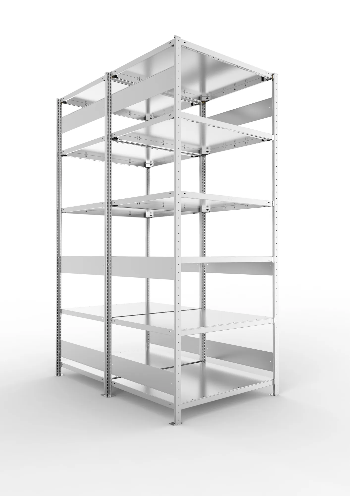 META CLIP S3 | Fachbodenregal | Doppel-Grundregal | 2500 x 1000 x 800 mm | Fachlast 230 kg | 5+1 Ebenen | Längsriegel | verzinkt