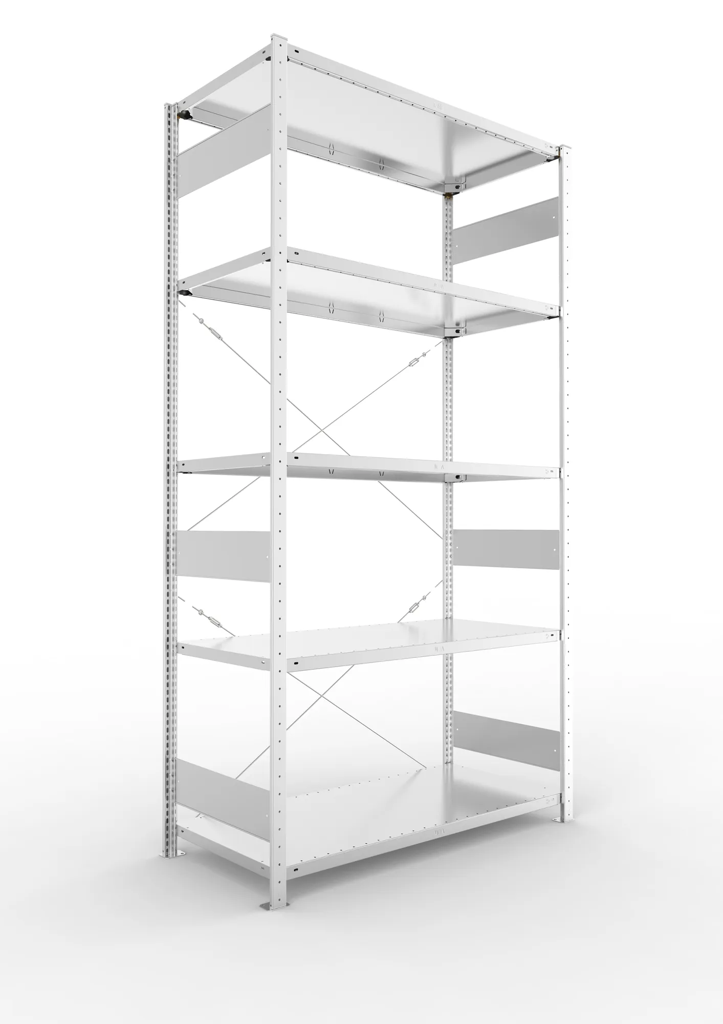 META CLIP S3 | Fachbodenregal | Grundregal | 2500 x 1300 x 600 mm | Fachlast 150 kg | 4+1 Ebenen | verzinkt