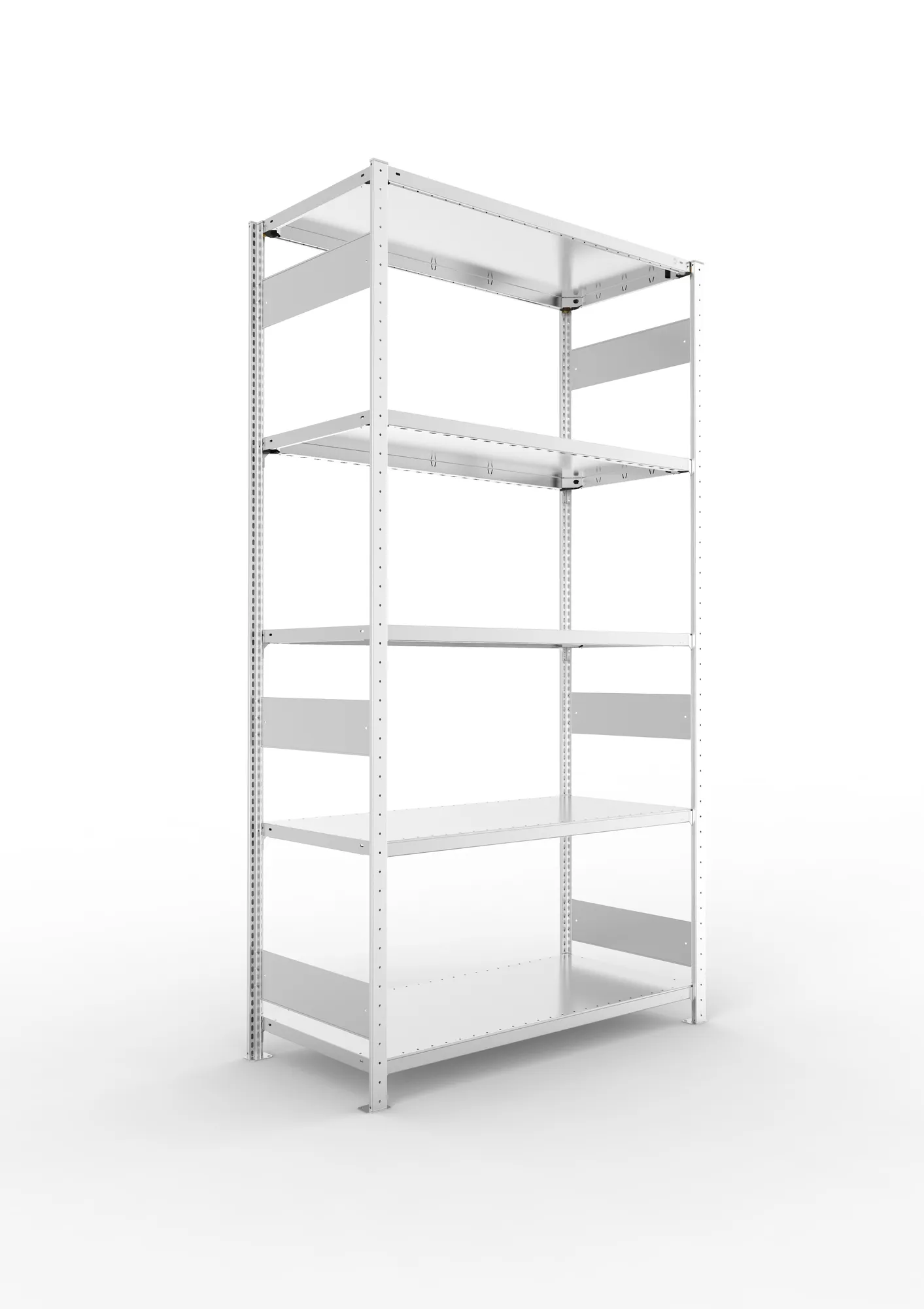 META CLIP S3 | Fachbodenregal | Grundregal | 2500 x 1300 x 600 mm | Fachlast 230 kg | 4+1 Ebenen | Längsriegel | verzinkt