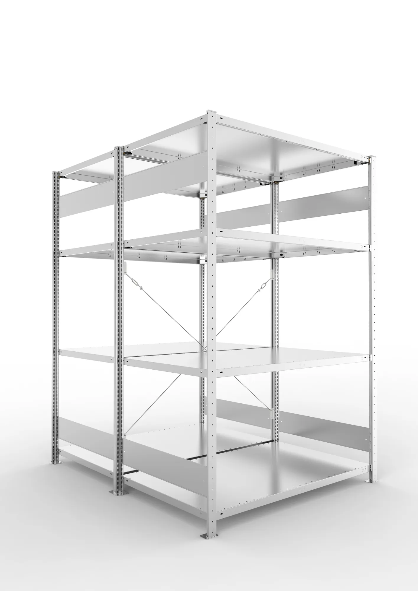 META CLIP S3 | Fachbodenregal | Doppel-Grundregal | 2000 x 1300 x 800 mm | Fachlast 230 kg | 3+1 Ebenen | verzinkt