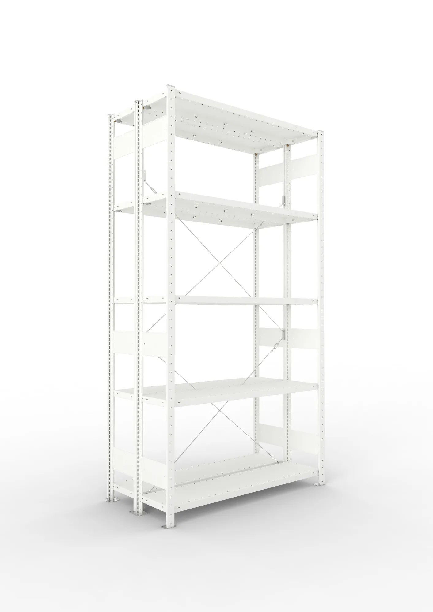 META CLIP | Fachbodenregal | Doppel-Grundregal | 2500 x 1300 x 300 mm | Fachlast 230 kg | 4+1 Ebenen | RAL 7035