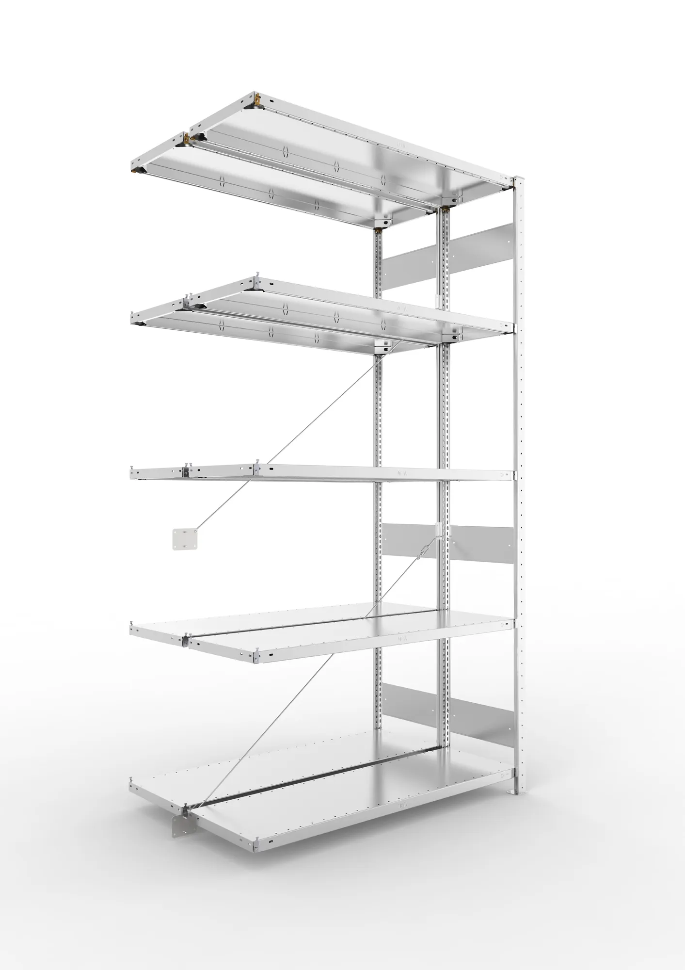 META CLIP S3 | Fachbodenregal | Doppel-Anbauregal | 2500 x 1300 x 400 mm | Fachlast 150 kg | 4+1 Ebenen | verzinkt